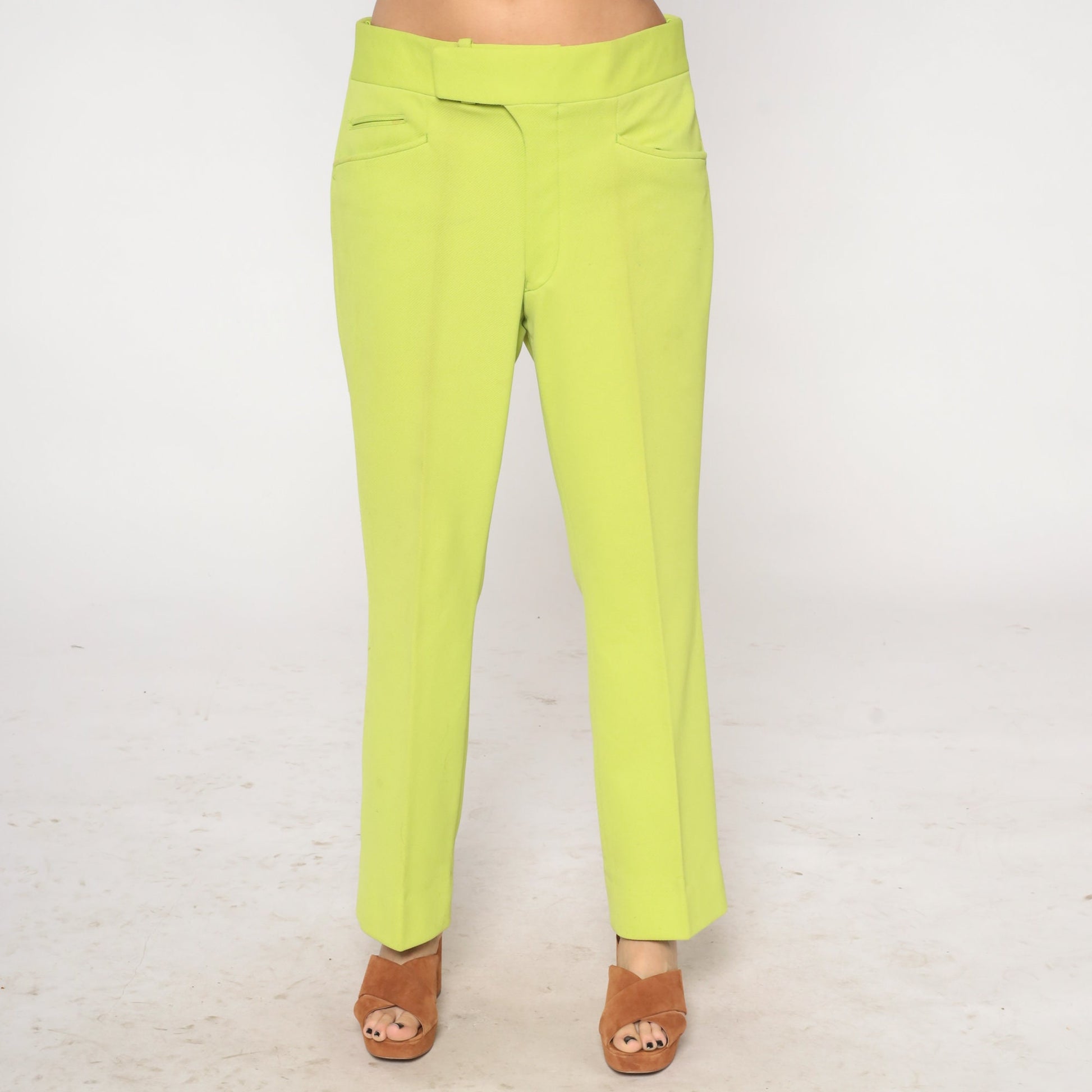 70s Chartreuse Straight Leg Trousers High Rise Mens 36