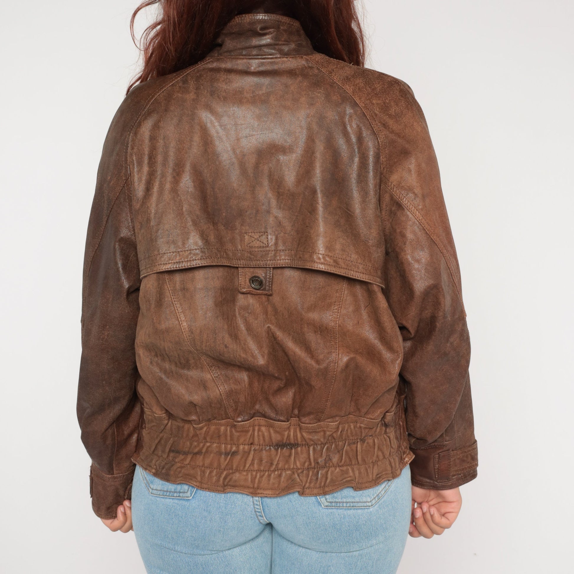 90s Brown Leather Snap Jacket Motorcycle Biker Coat Mens Medium M