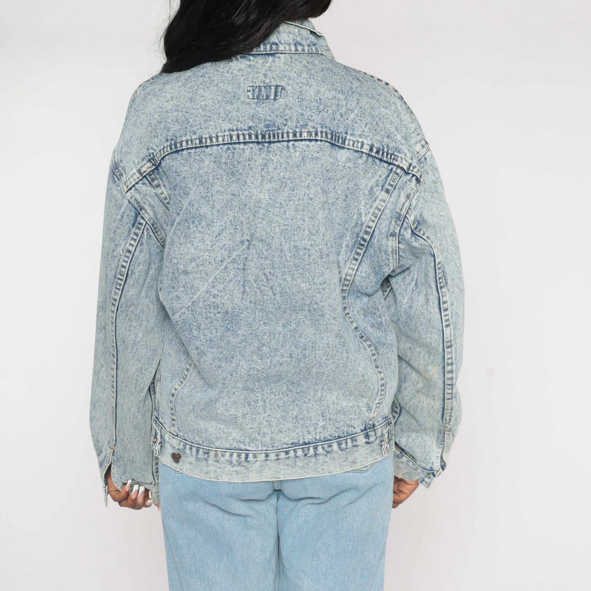 90s Acid Wash Denim Jacket Blue Button-Up Medium M