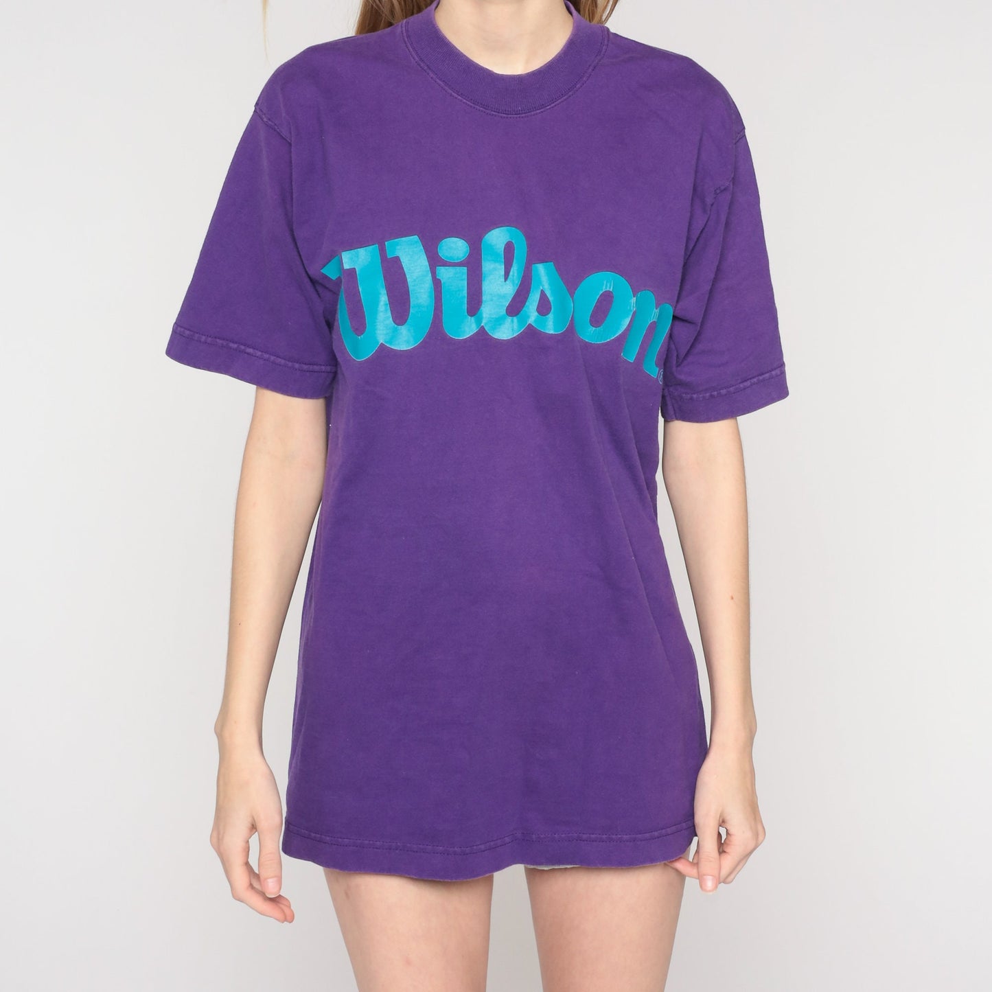 90s Wilson Purple Spellout Graphic T-Shirt Cotton Medium