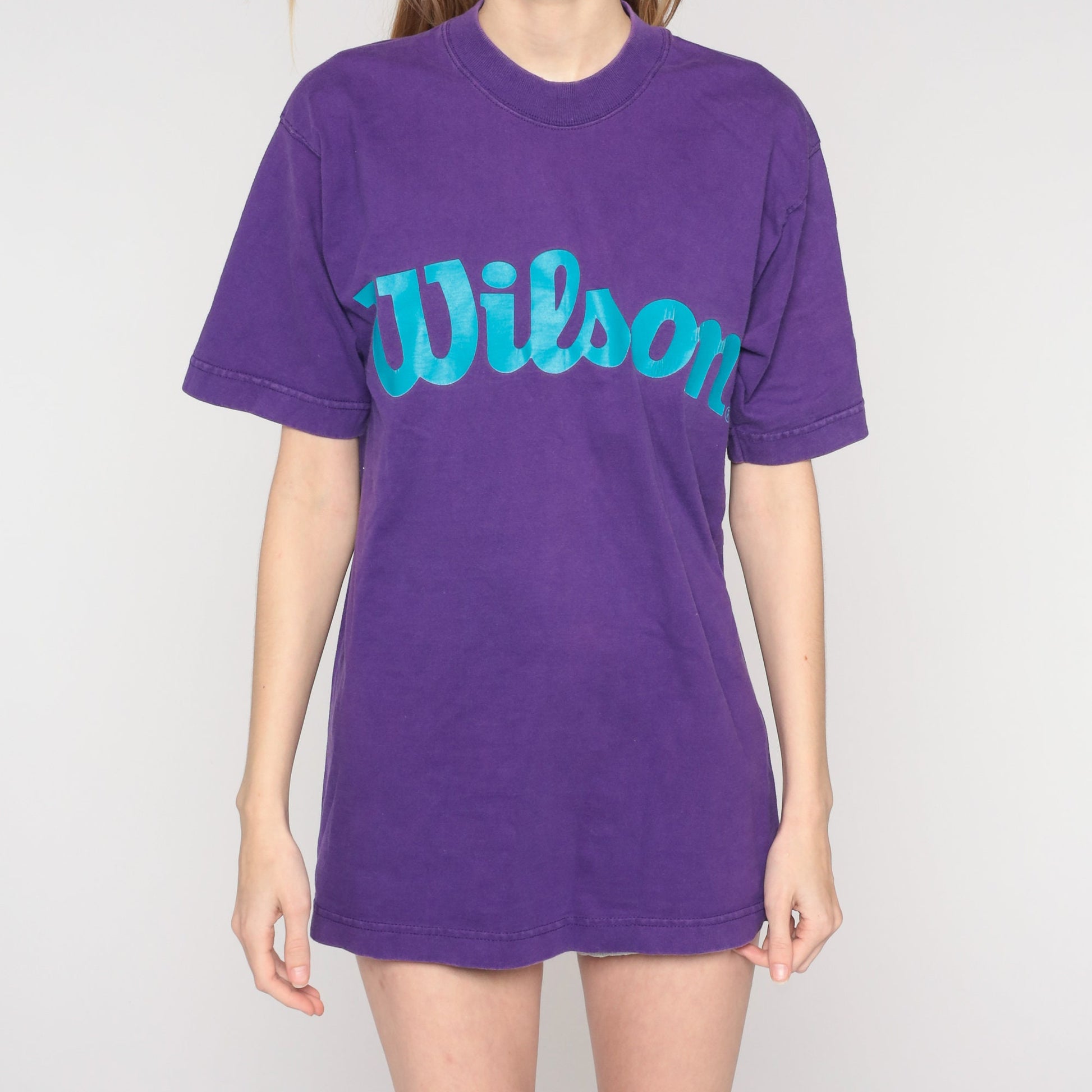 90s Wilson Purple Spellout Graphic T-Shirt Cotton Medium