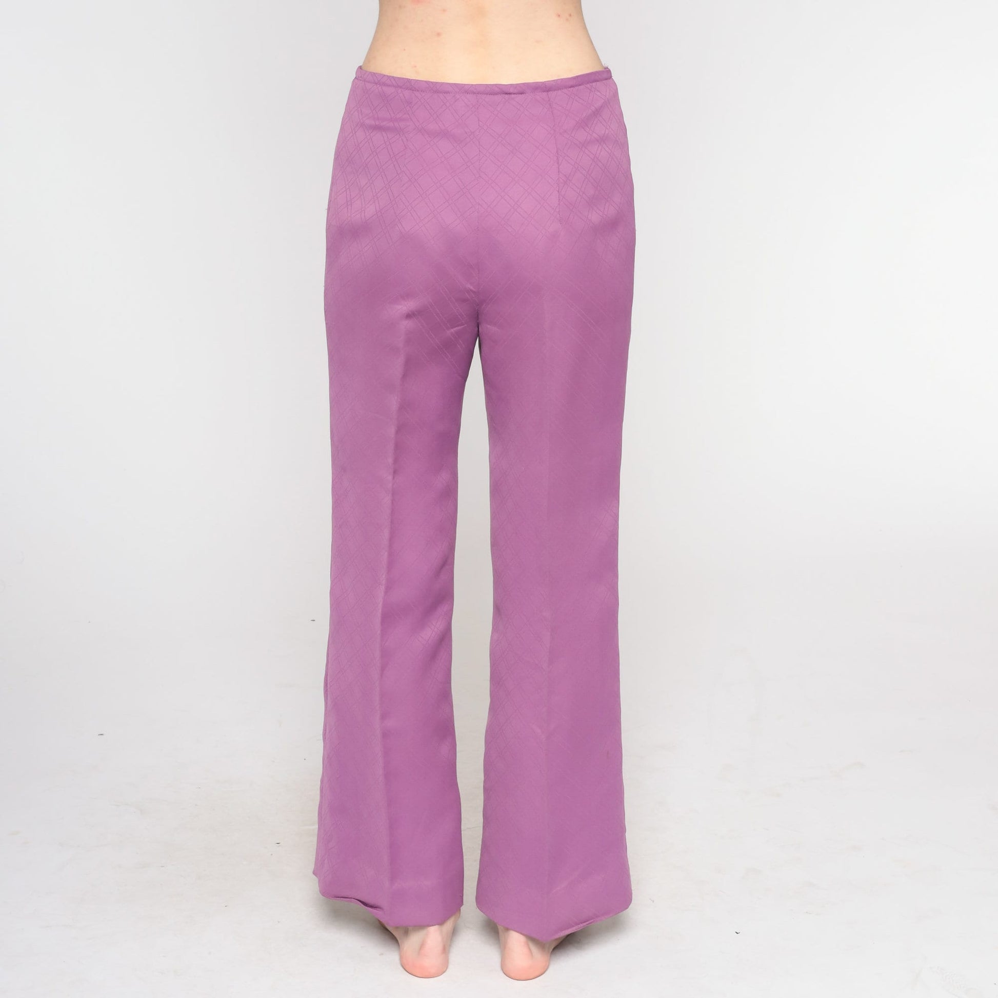 70s Purple Bell Bottom Pants High Waist Wide Leg Trousers Small