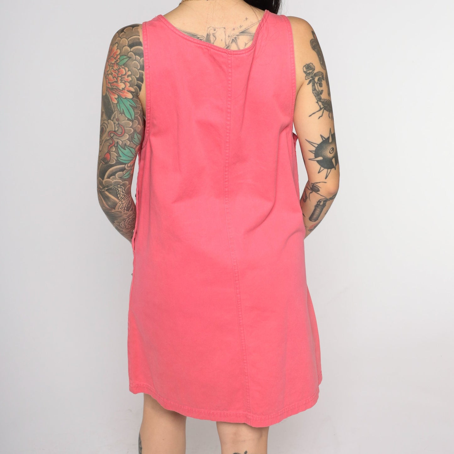 90s Pink Cotton Jumper Dress Mini Shift Pinafore Small