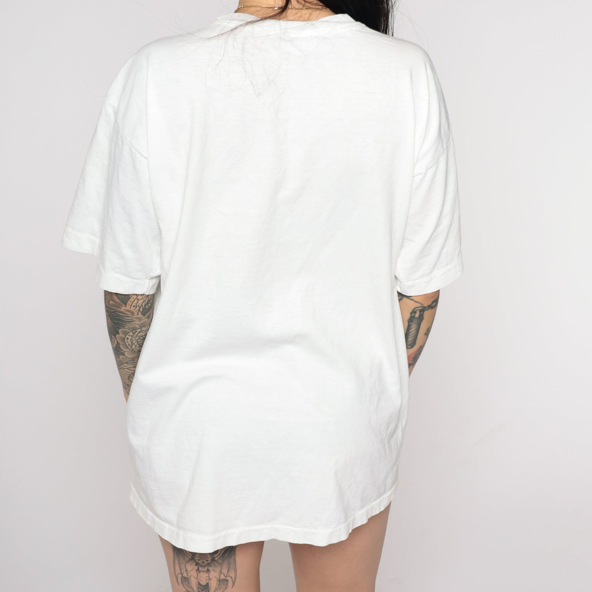 90s Geometric Square Print T-Shirt White Glitter Hand Painted Graphic Tee Large