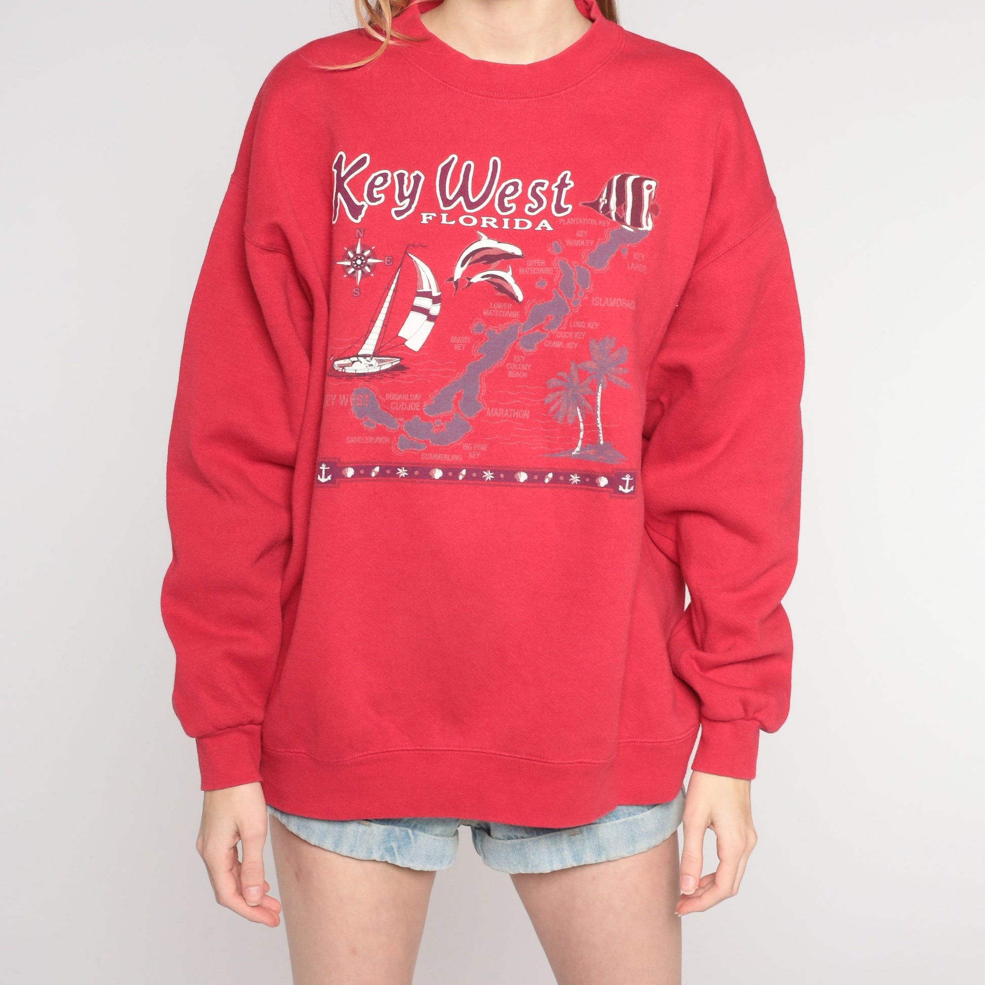 90s Lee Key West Florida Sweatshirt Red Graphic Crewneck Pullover Large L