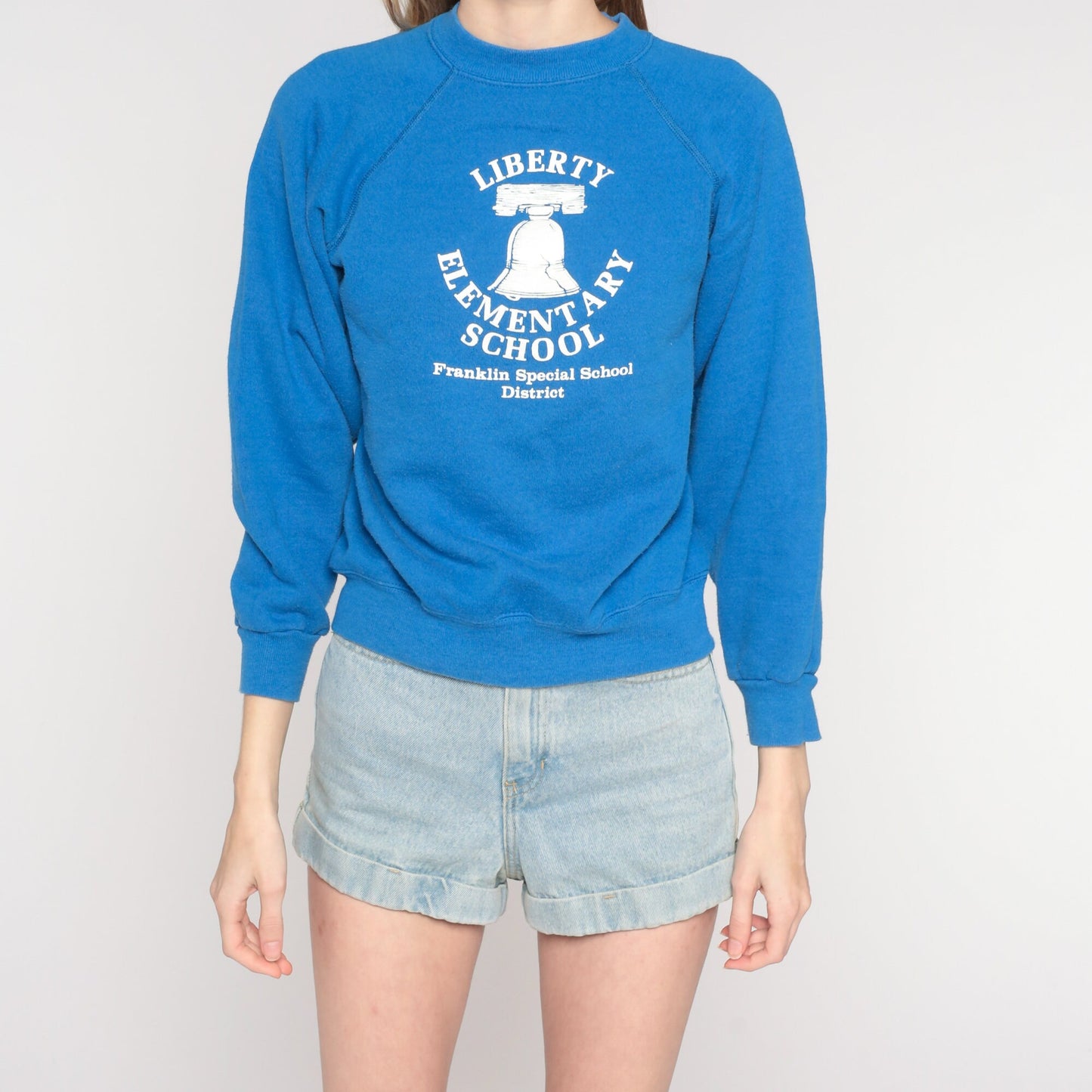 80s Liberty Elementary School Franklin Tennessee Sweatshirt Blue Raglan Small
