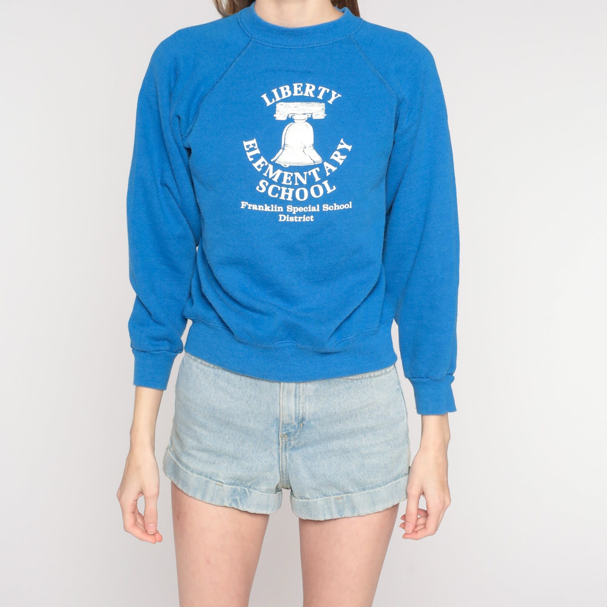 80s Liberty Elementary School Franklin Tennessee Sweatshirt Blue Raglan Small