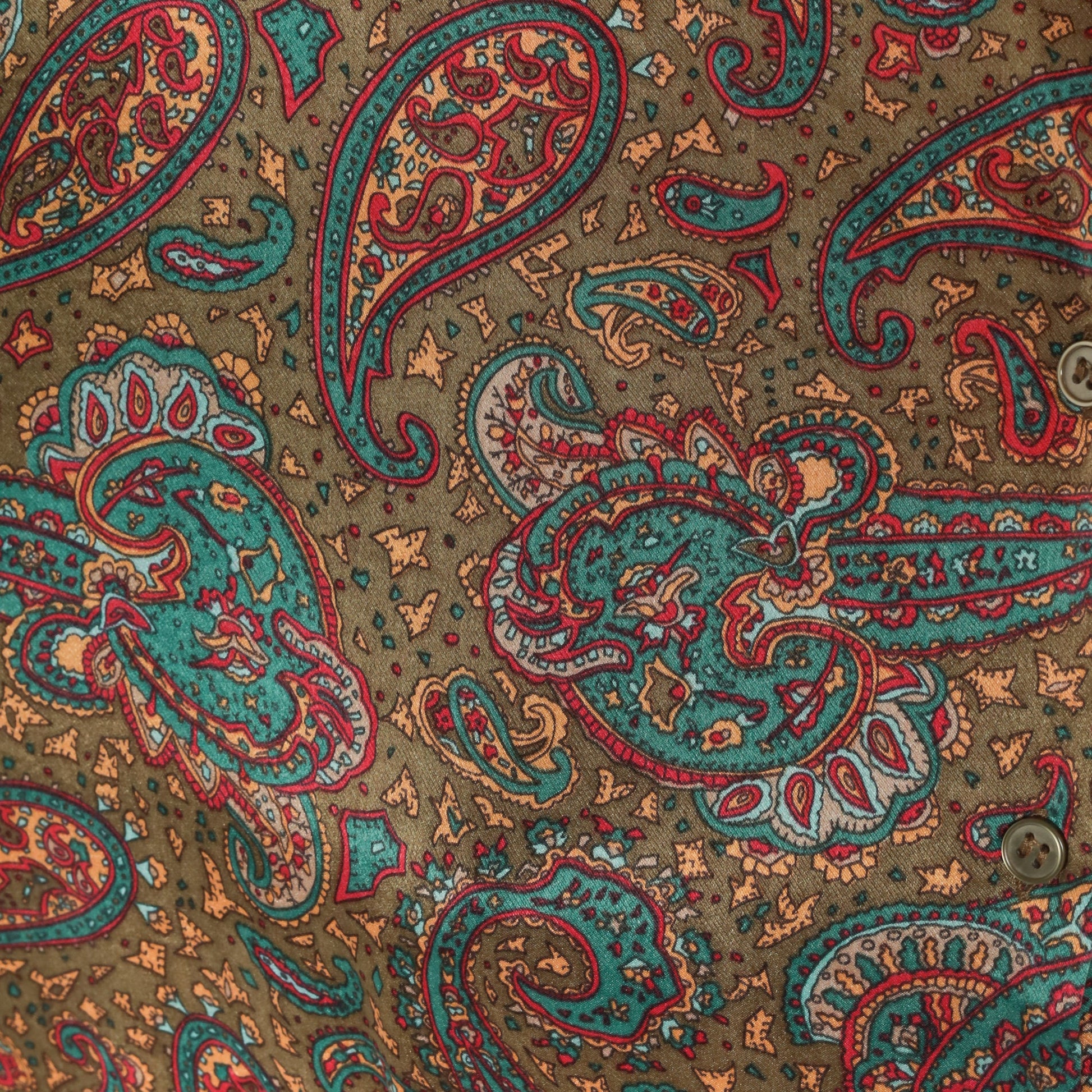 80s Paisley Silk Blouse High Neck Button Up Long Sleeve Large L