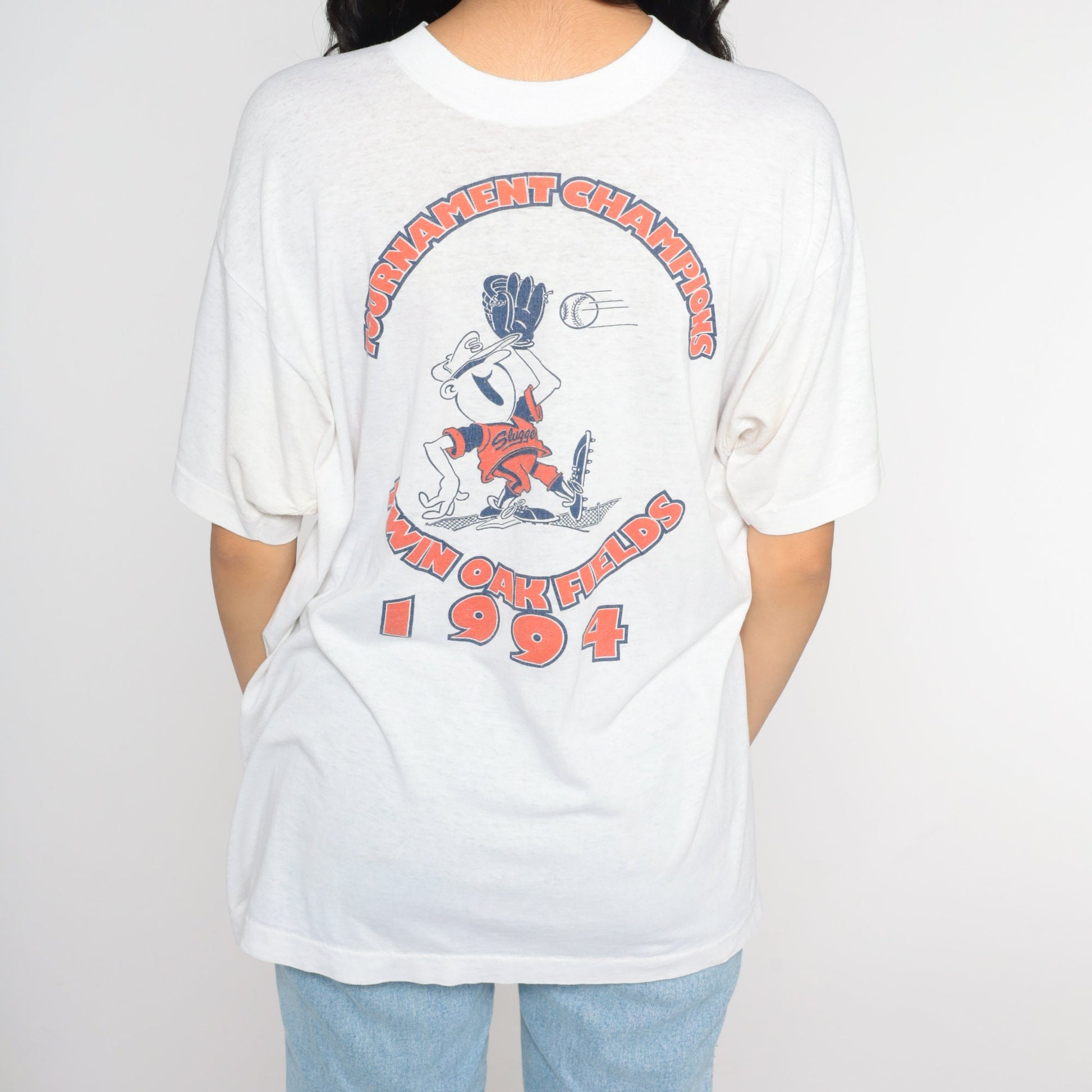 90s Twin Oak Fields Sports Tournament Champions Graphic Tee White Large