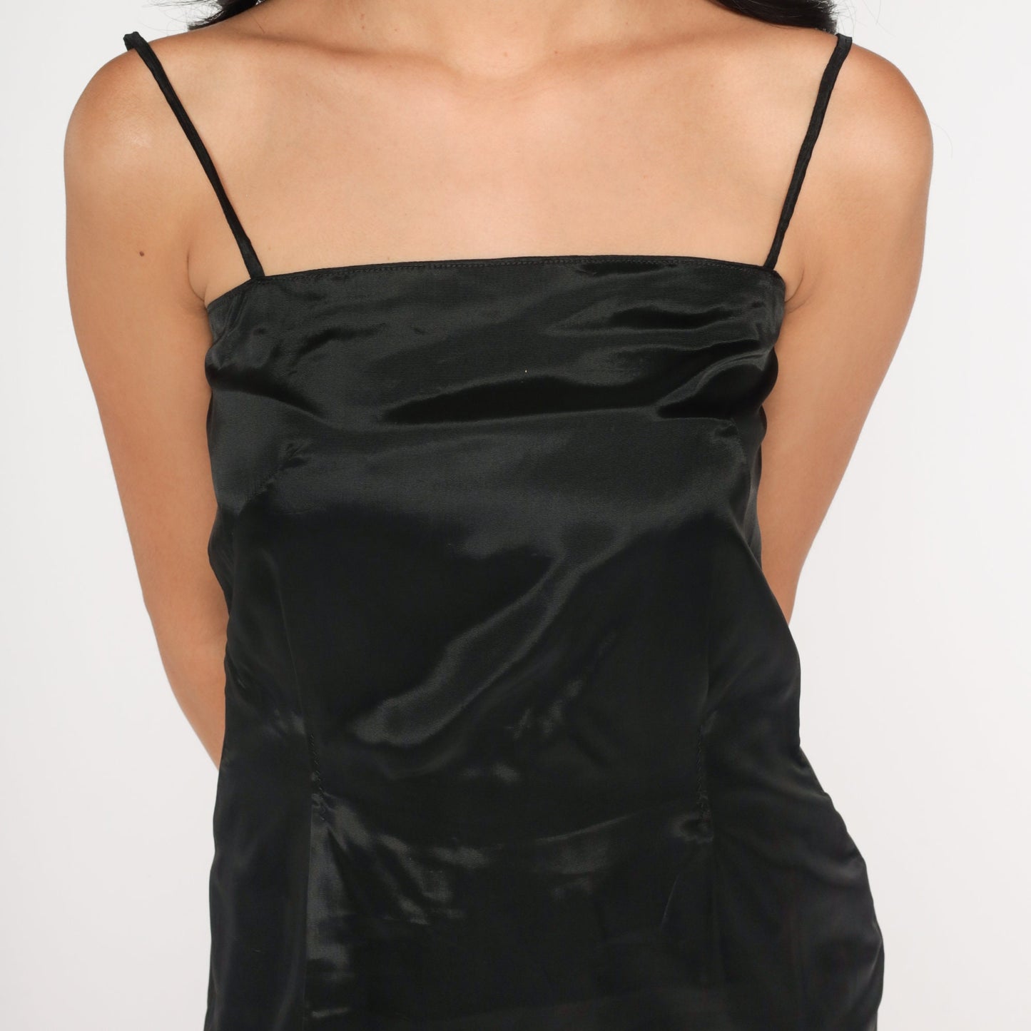 60s Black Mini Dress Spaghetti Strap Sheath Slip Dress Extra Small