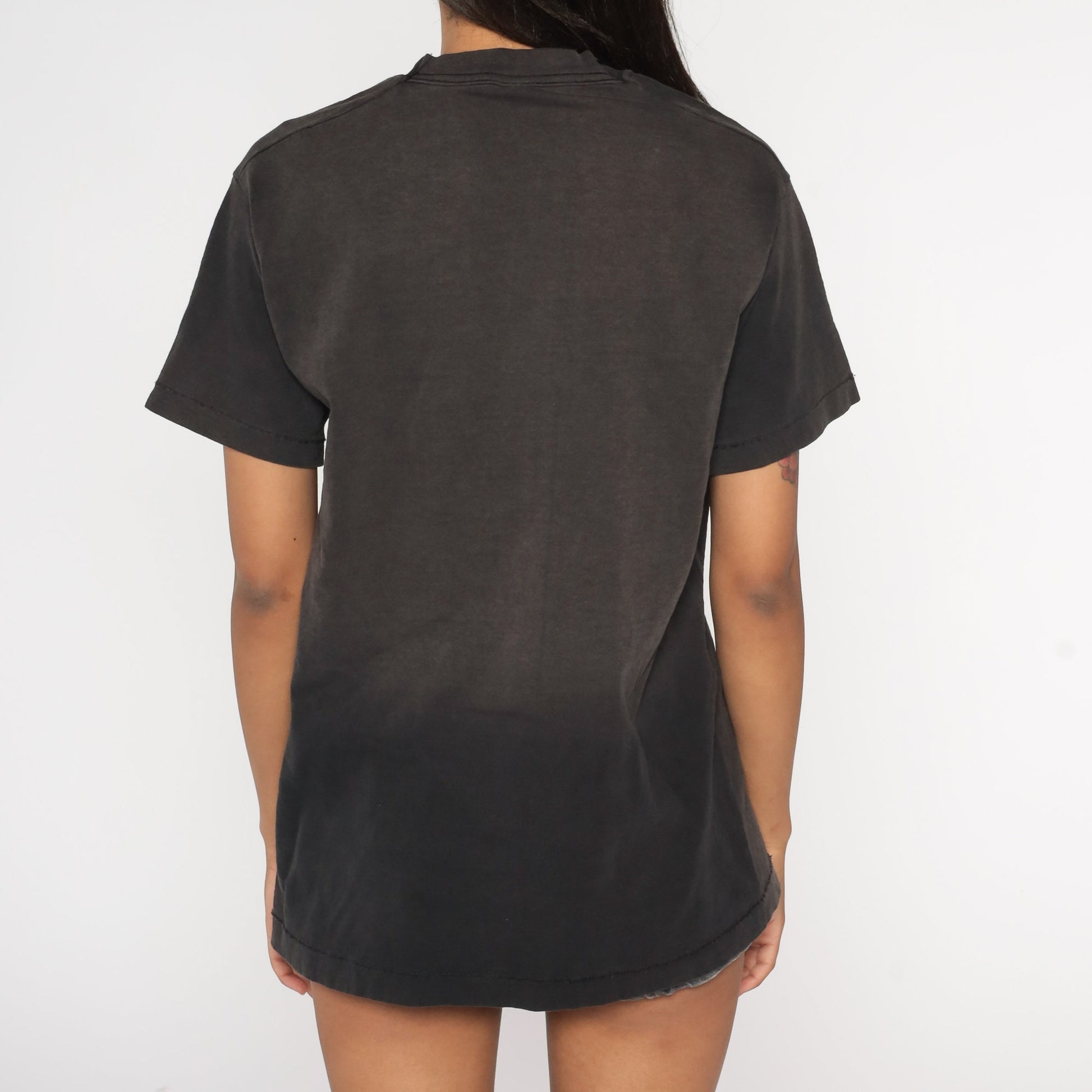 90s Washington State Map T-Shirt Black Faded Graphic Tee Medium