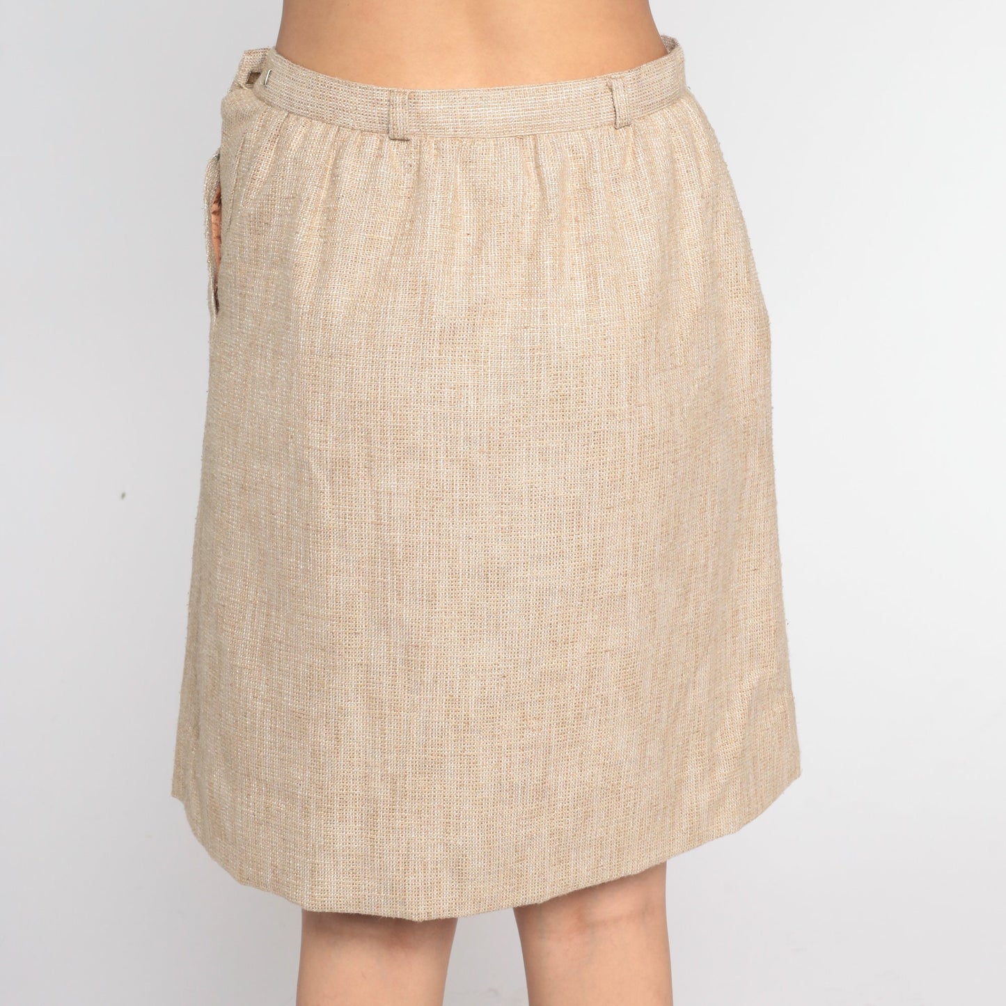 80s Tan Tweed Pencil Skirt High Waist Mini Small S