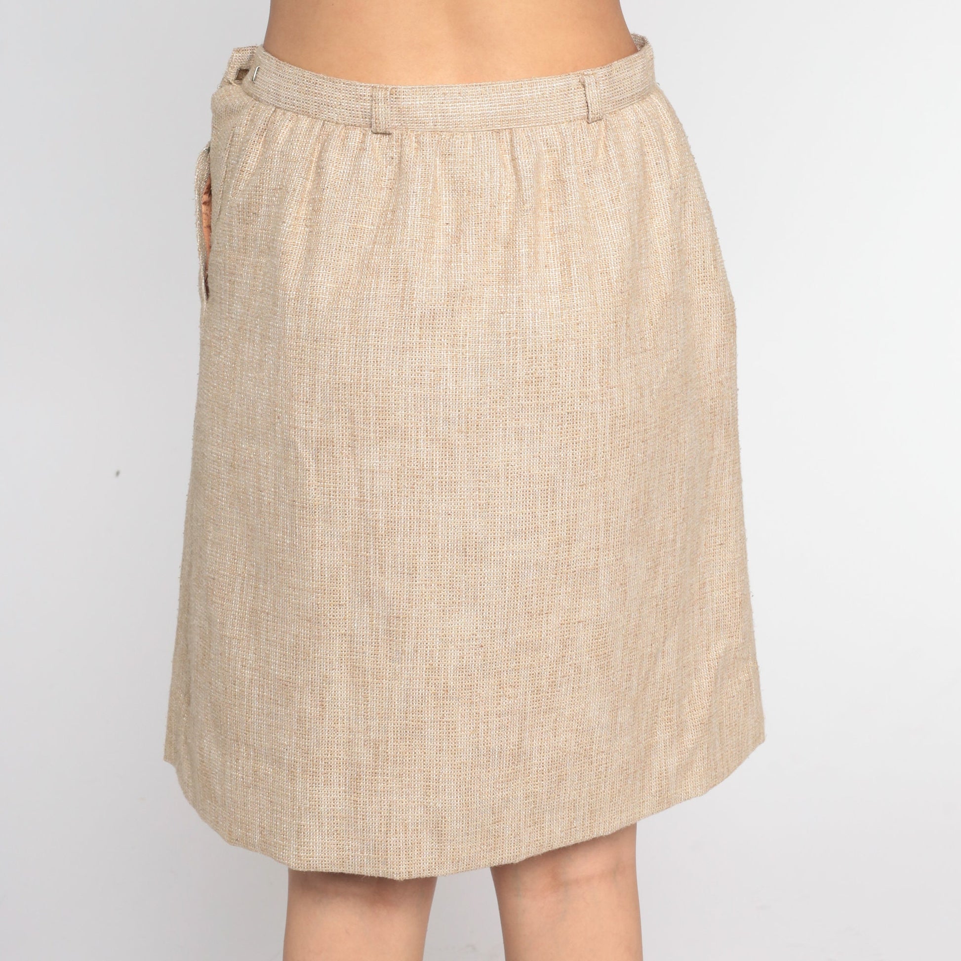 80s Tan Tweed Pencil Skirt High Waist Mini Small S