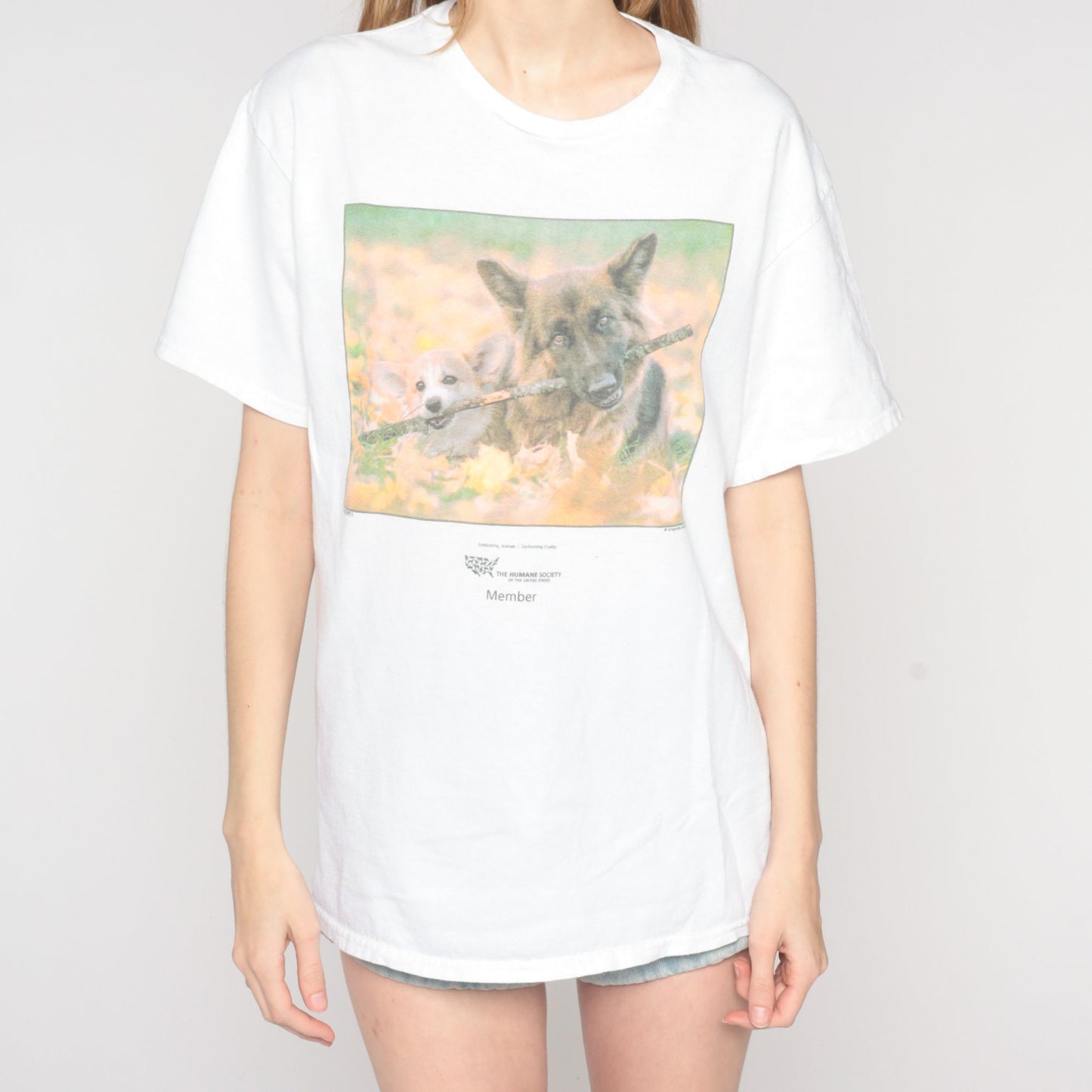 Y2K US Humane Society Dog Graphic T-Shirt German Shepherd Corgi Cotton Large L
