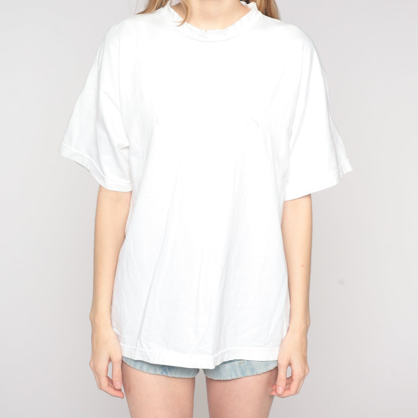 00s Guess Jeans Embroidered Logo T-Shirt White Cotton Medium M