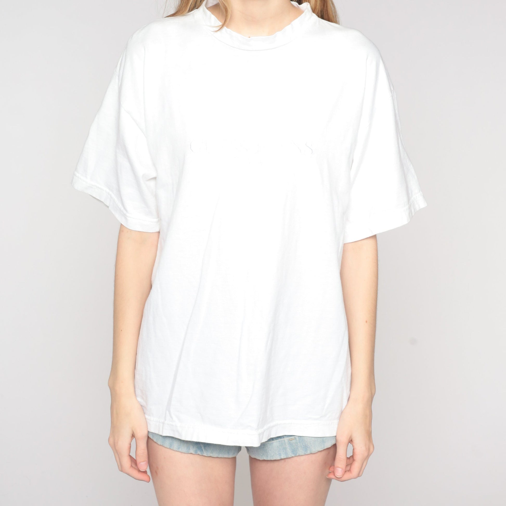 00s Guess Jeans Embroidered Logo T-Shirt White Cotton Medium M