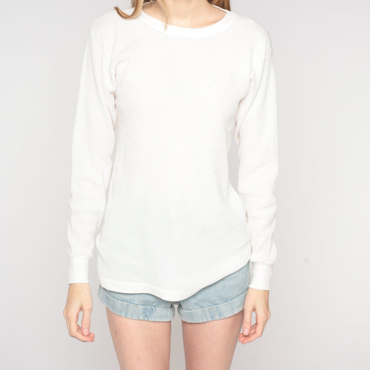 80s White Thermal Waffle Knit Long Sleeve Undershirt Large L