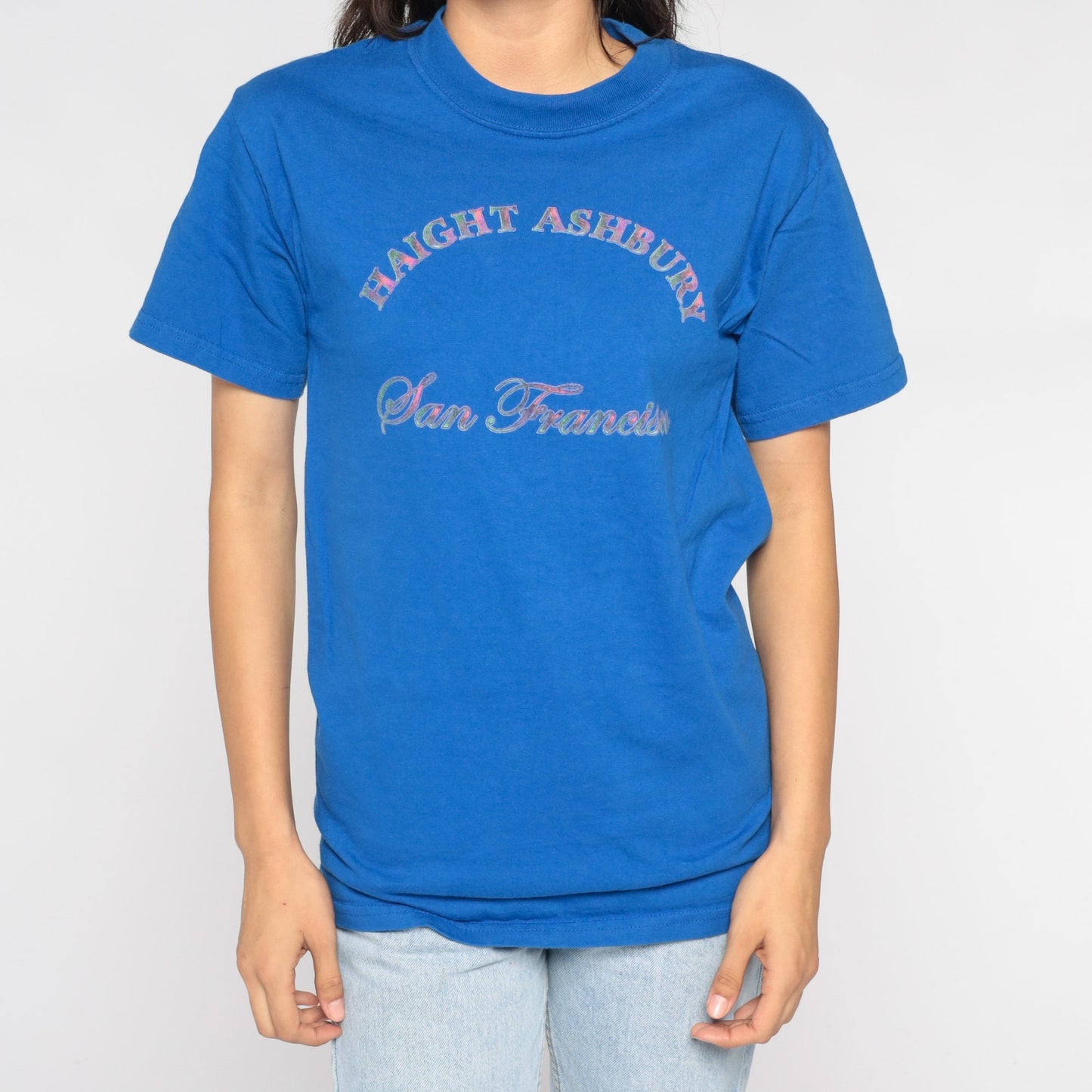 90s Haight Ashbury San Francisco Graphic T-Shirt Blue Cotton Small