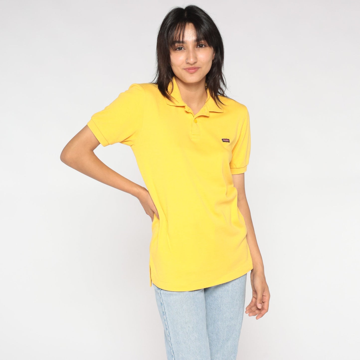 80s Britannia Polo Shirt Yellow Collared Short Sleeve Men's Small