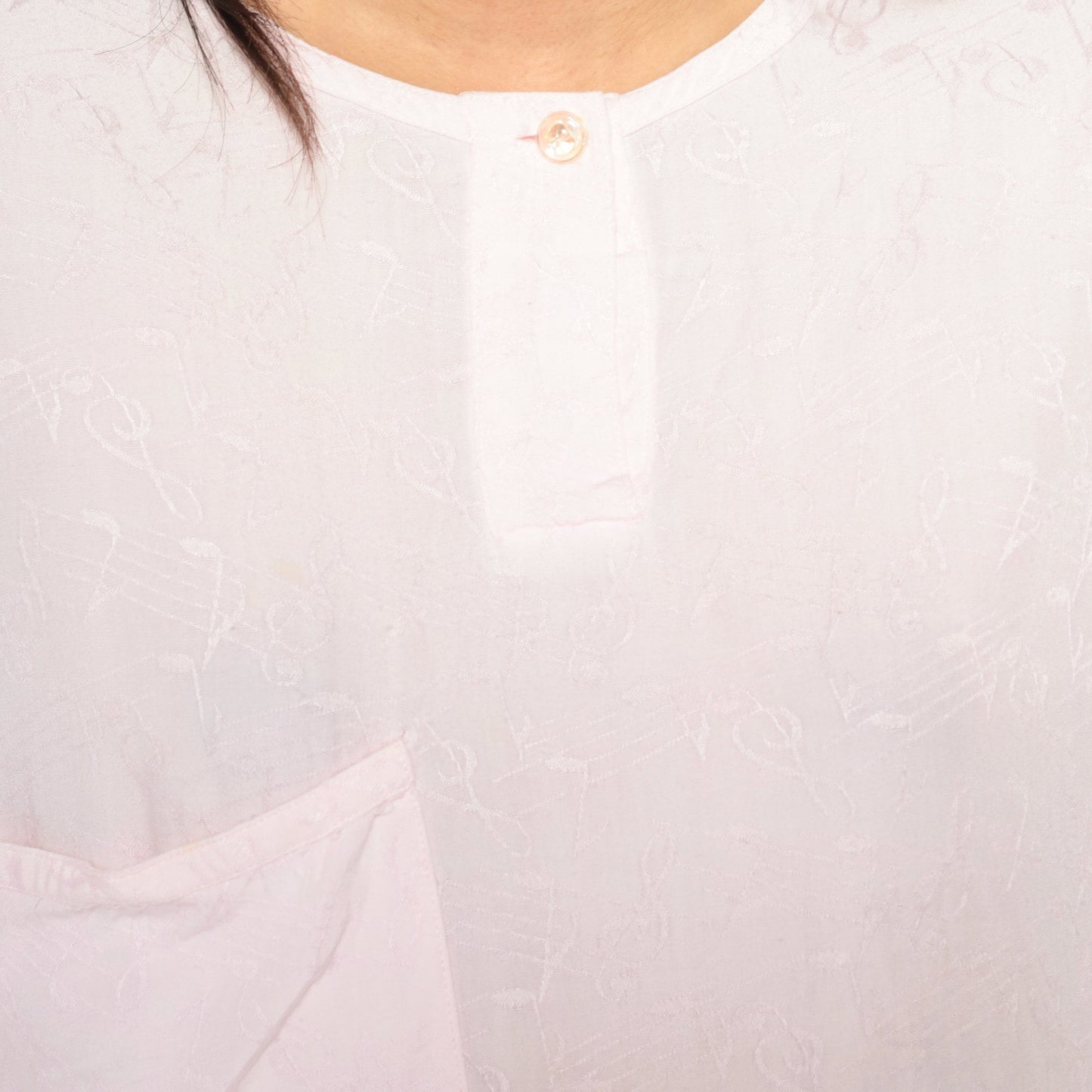 90s Music Note Sheet Print Pink Dolman Sleeve Henley Blouse Large L