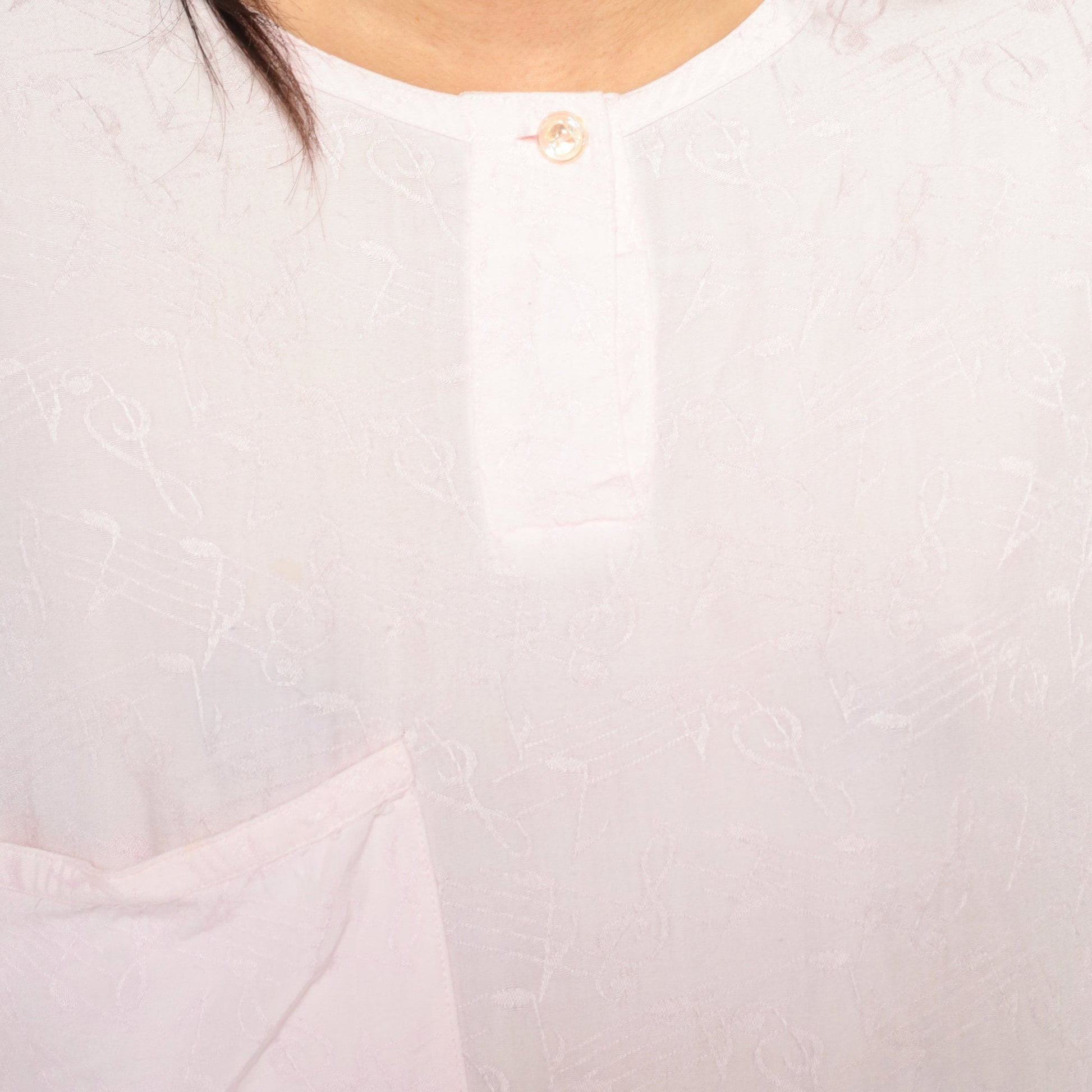 90s Music Note Sheet Print Pink Dolman Sleeve Henley Blouse Large L