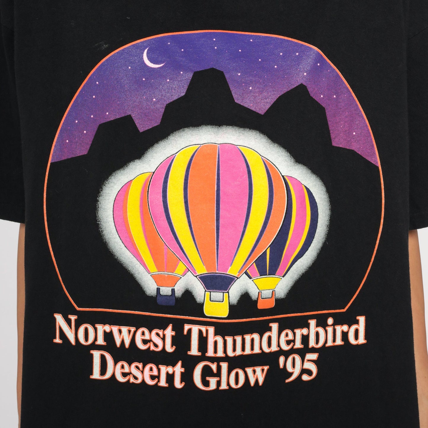 1995 Northwest Thunderbird Desert Glow Hot Air Balloon Graphic Tee Black Large L
