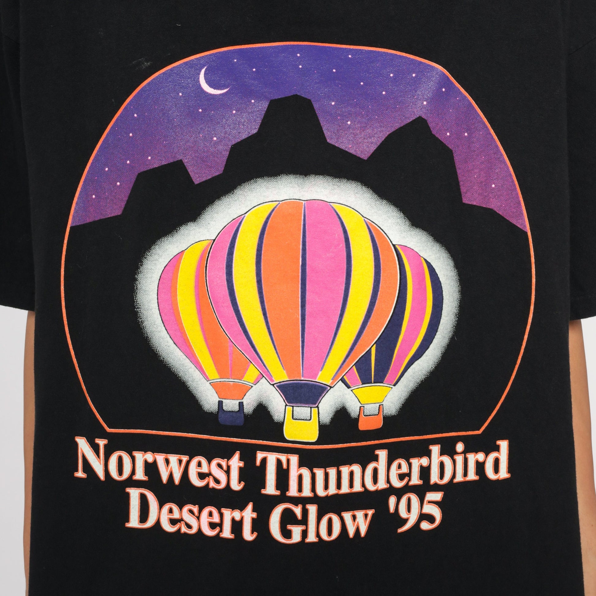 1995 Northwest Thunderbird Desert Glow Hot Air Balloon Graphic Tee Black Large L