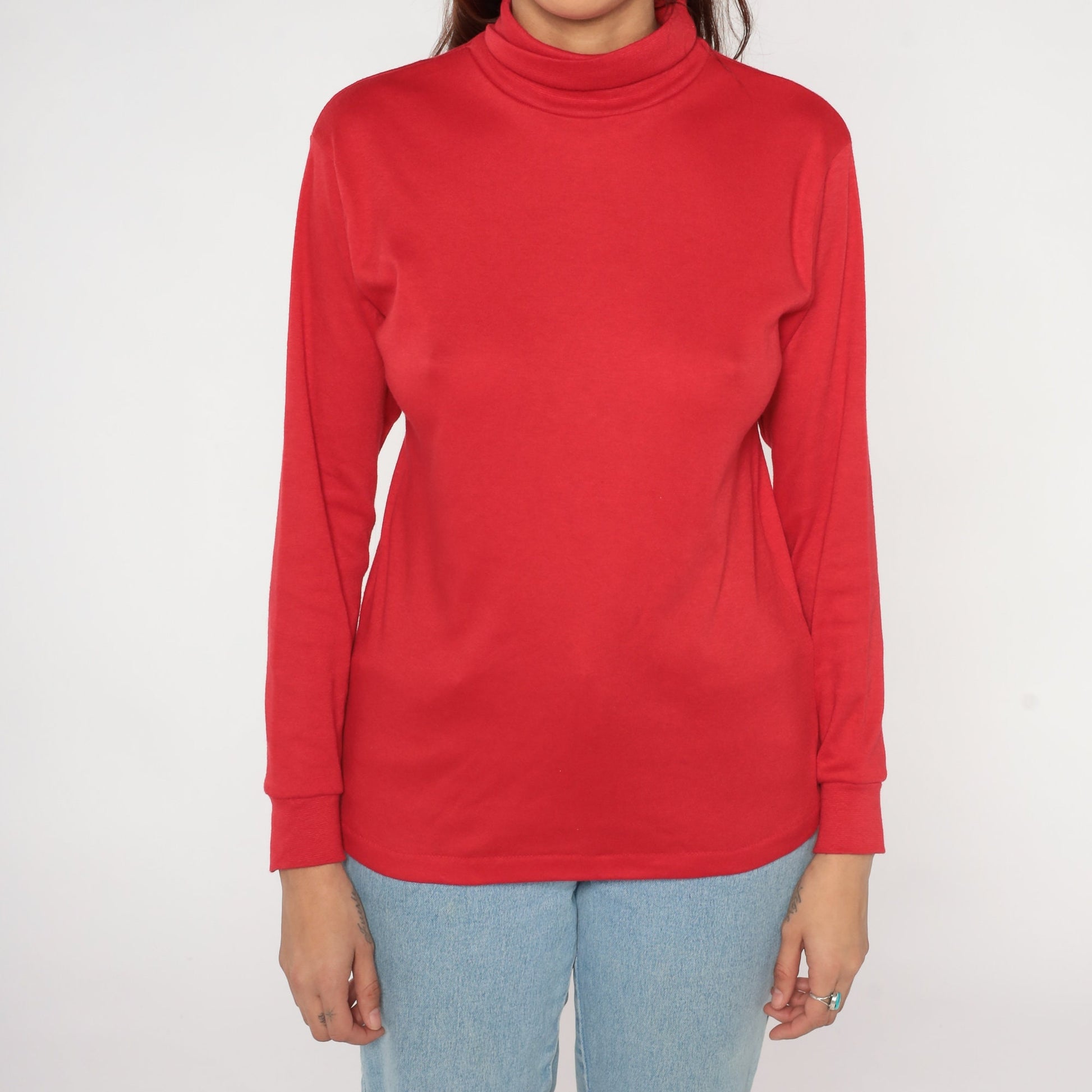 80s Red Turtleneck Long Sleeve Top Medium M