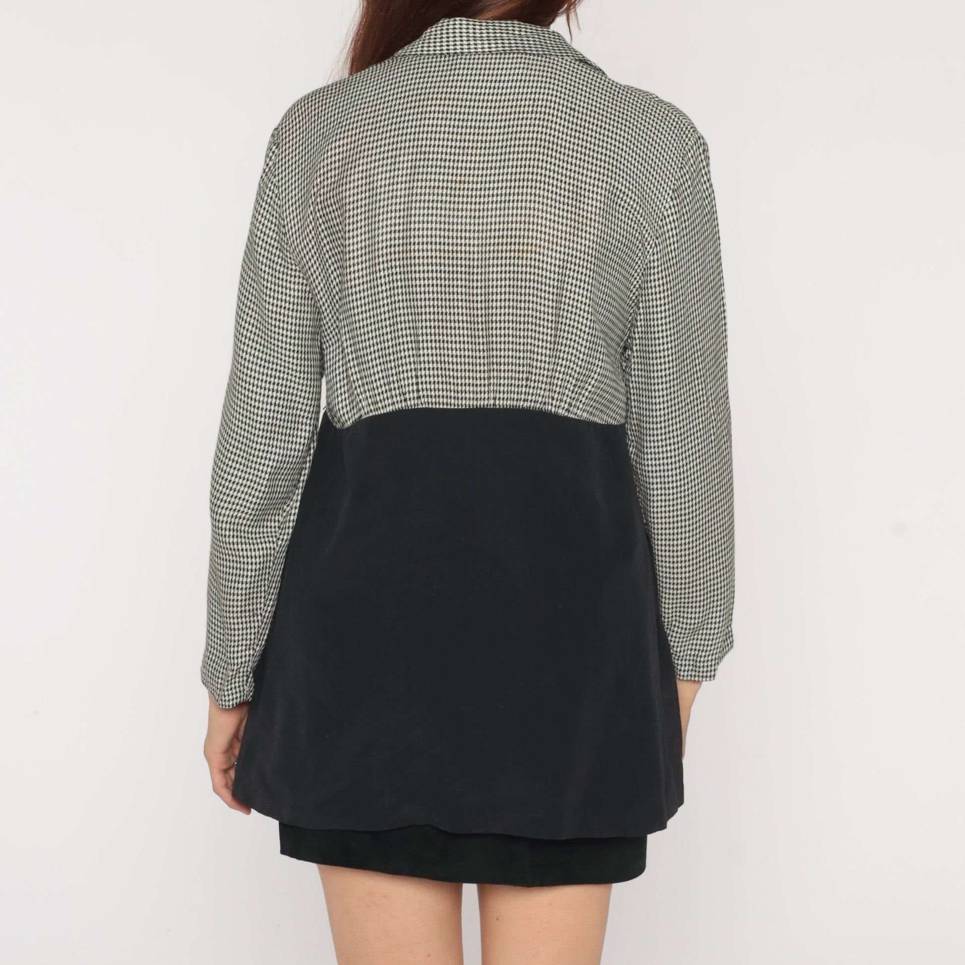 90s Houndstooth Blazer Black White Button-Up Jacket Small S