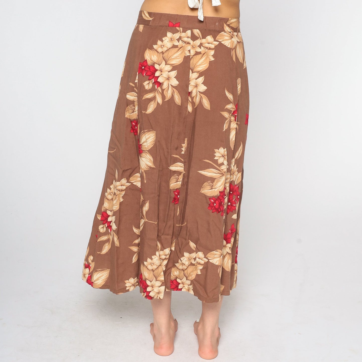 90s Brown Floral Button-Front Maxi Skirt Small Medium