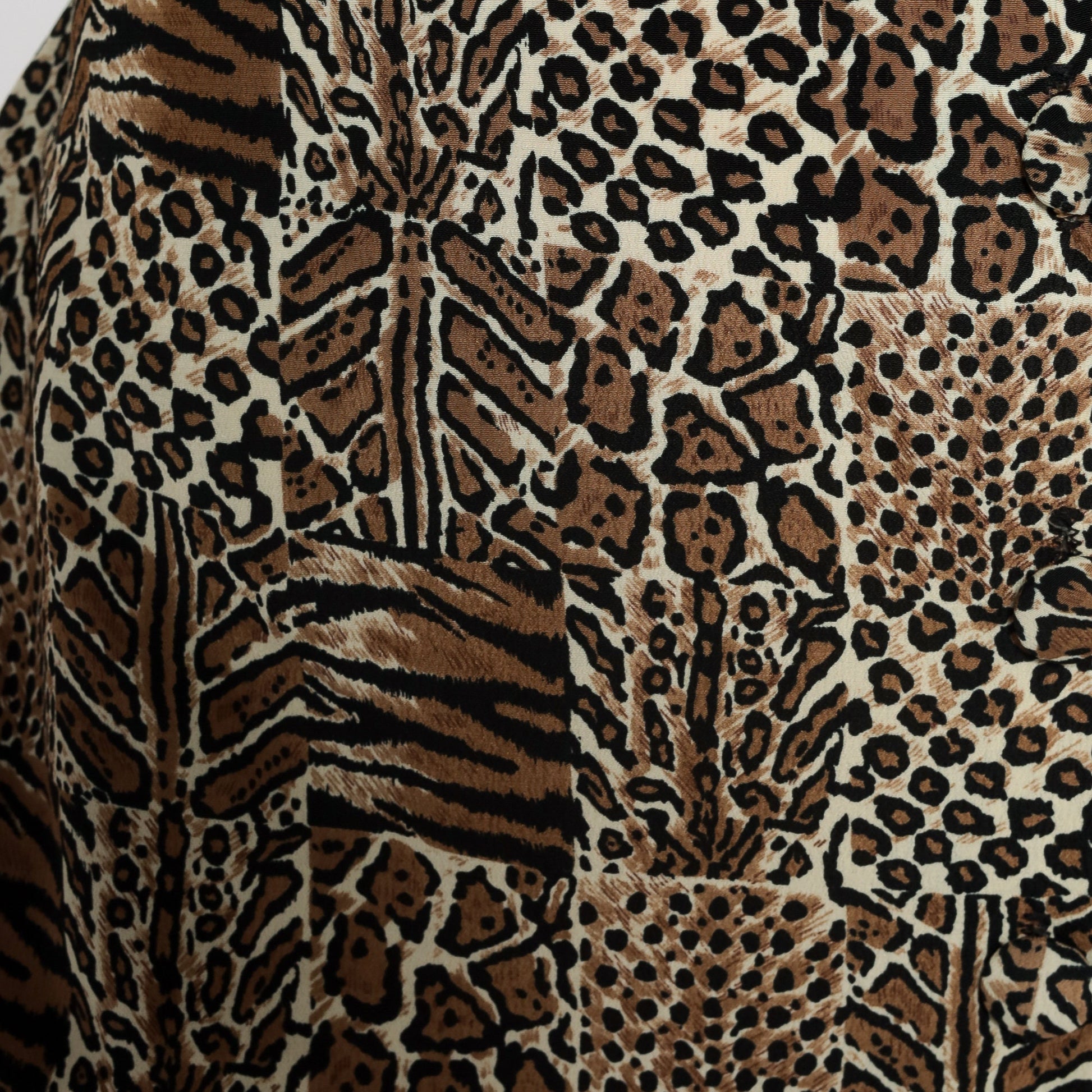 90s Animal Print Midi Shirtdress Leopard Tiger Button-Up Black Brown White Medium 8
