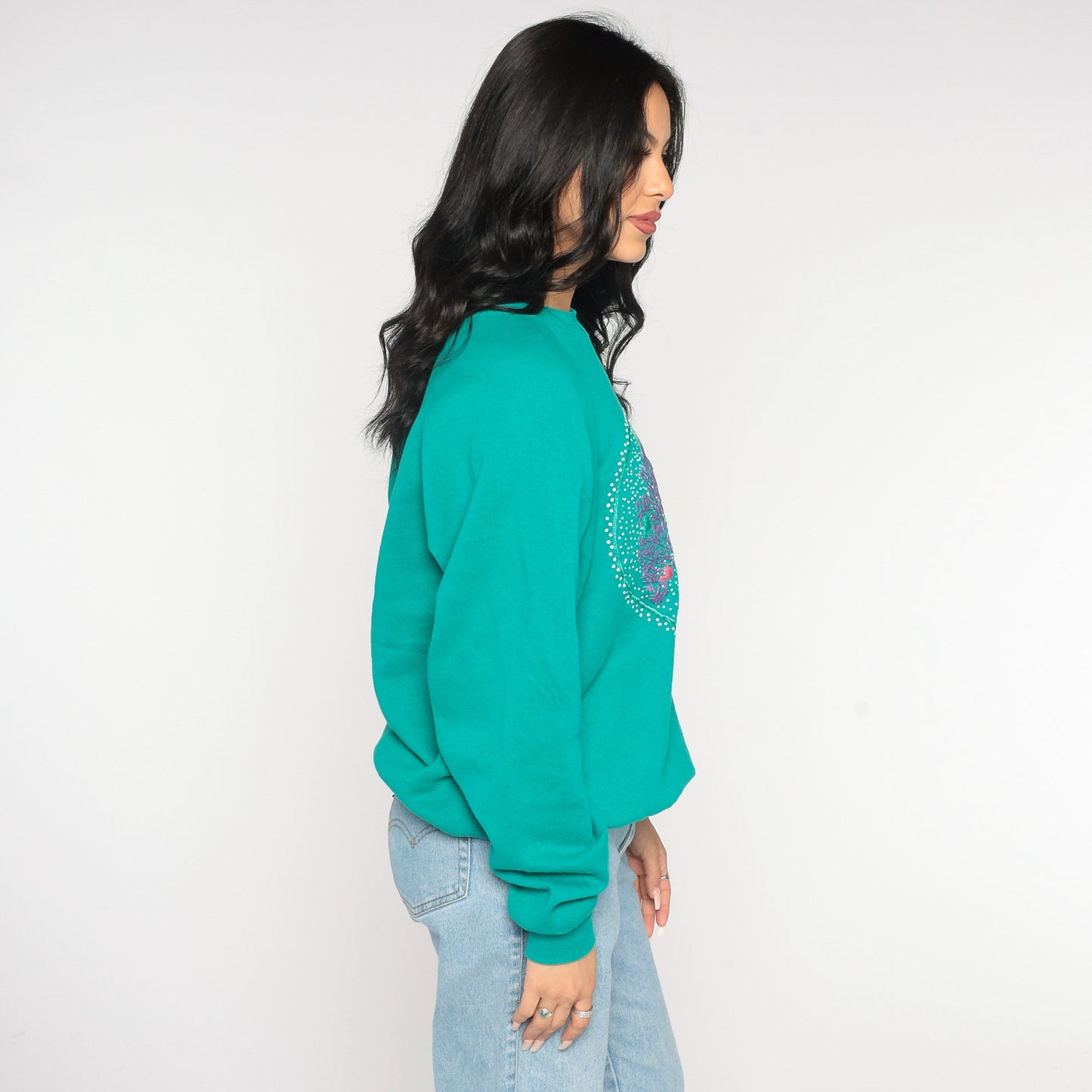 80s Jerzees Bird Tree Raglan Sweatshirt Green Graphic Crewneck Extra Large
