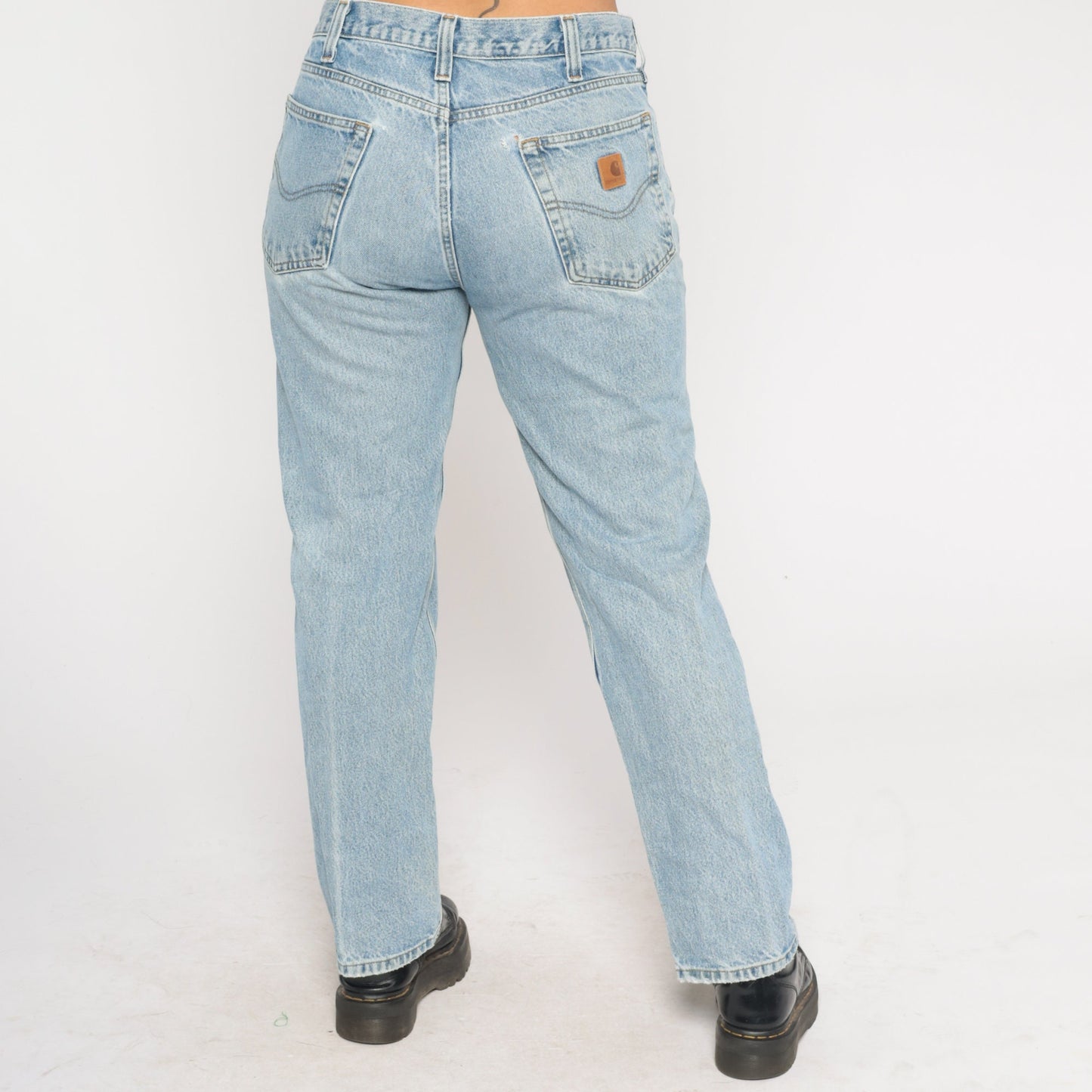 Carhartt Y2K Straight Leg Jeans Light Wash Knee Rip Distressed Denim Large