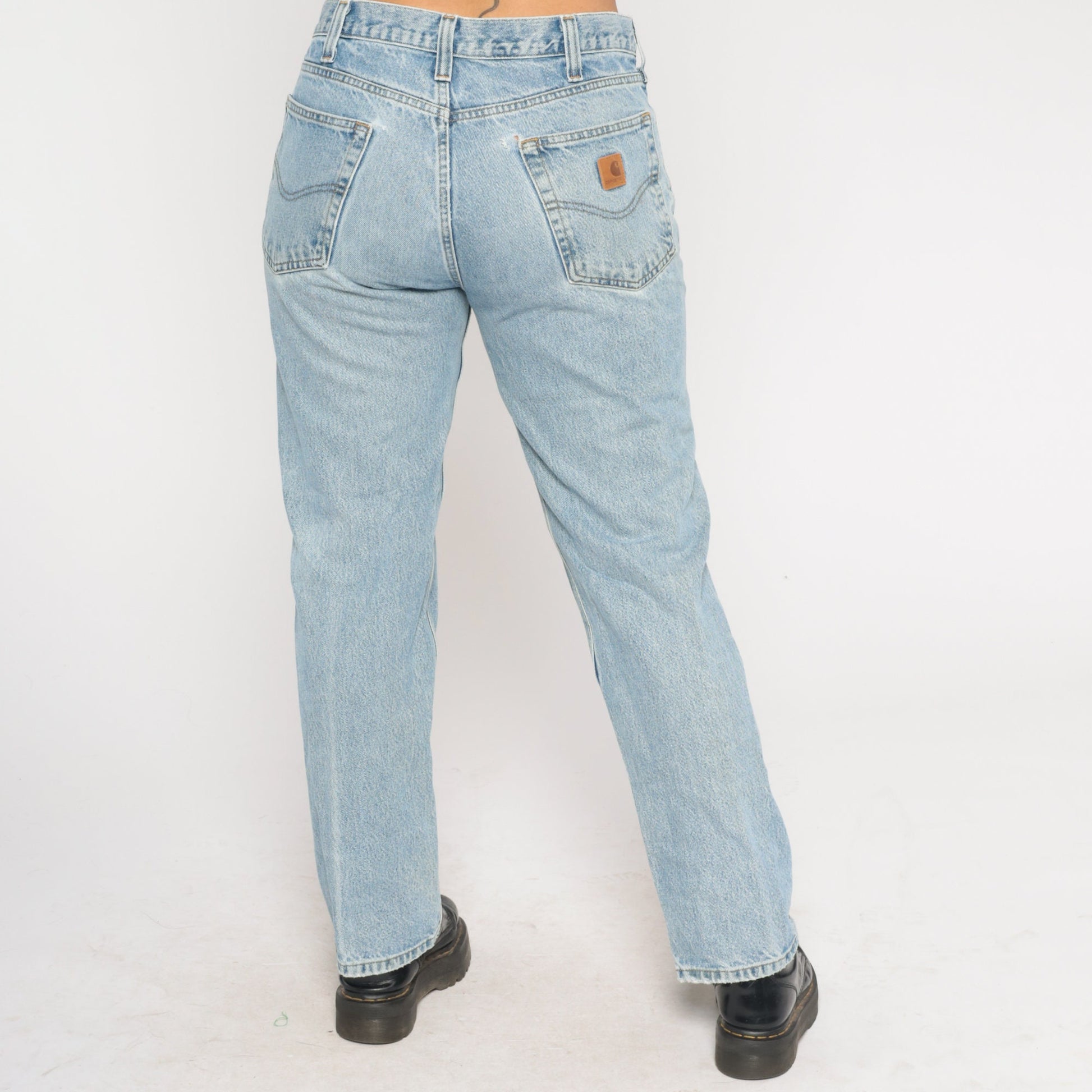 Carhartt Y2K Straight Leg Jeans Light Wash Knee Rip Distressed Denim Large