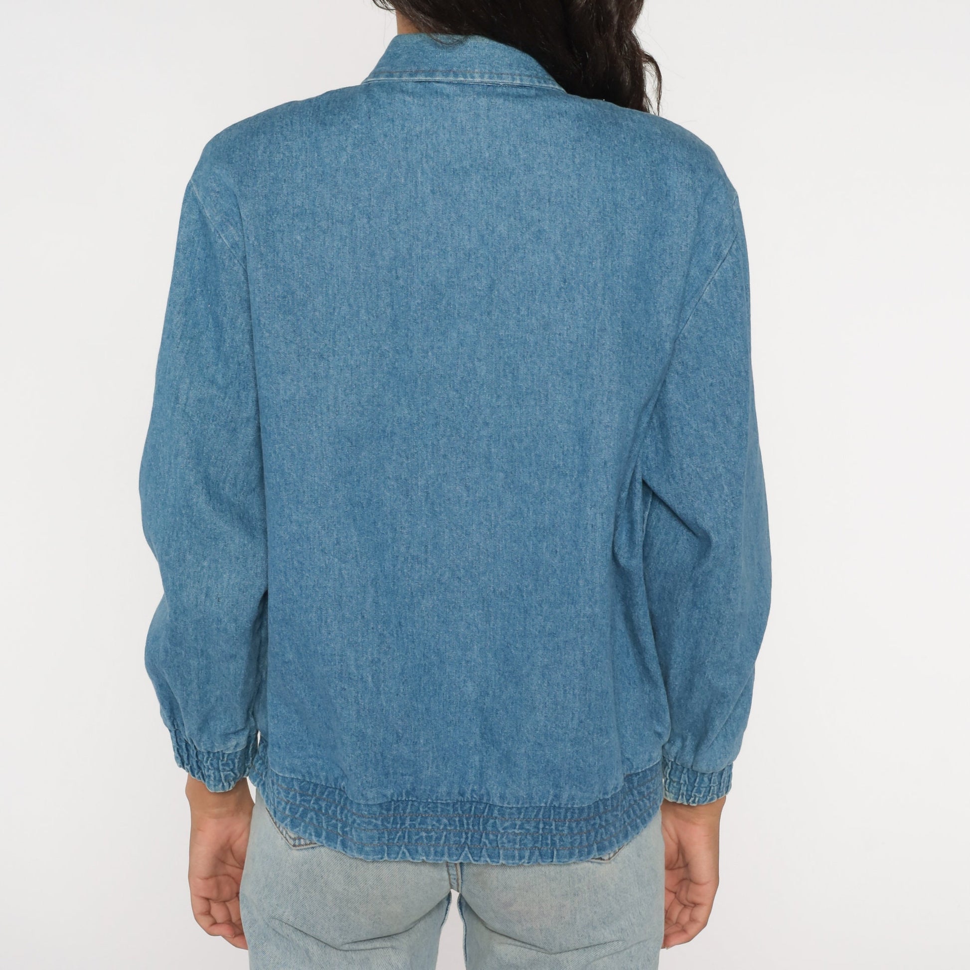 90s Floral Bird Tapestry Denim Jacket Cotton Button-Up Medium