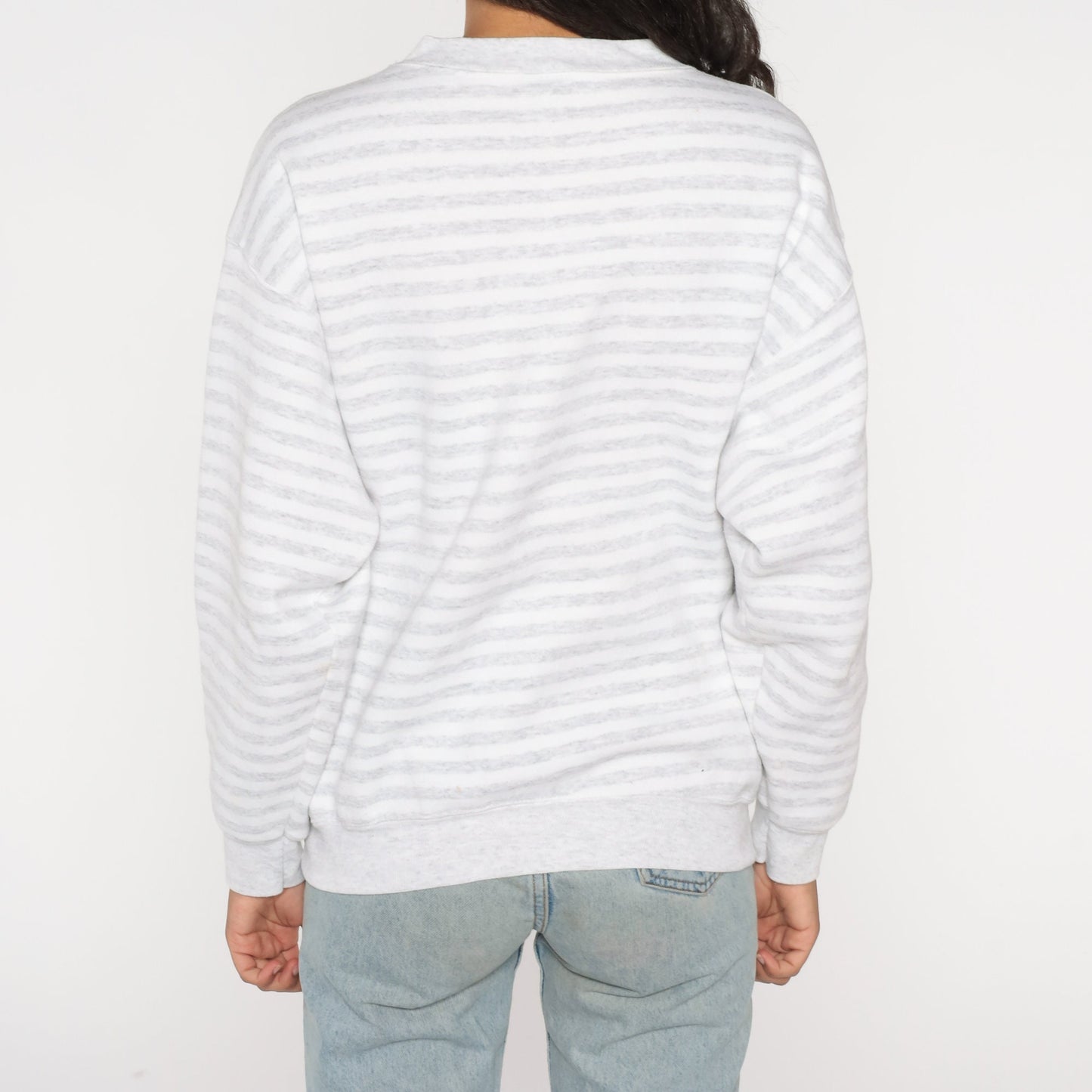 90s Navy Mom America's Proudest Striped Sweatshirt Grey White Crewneck Large