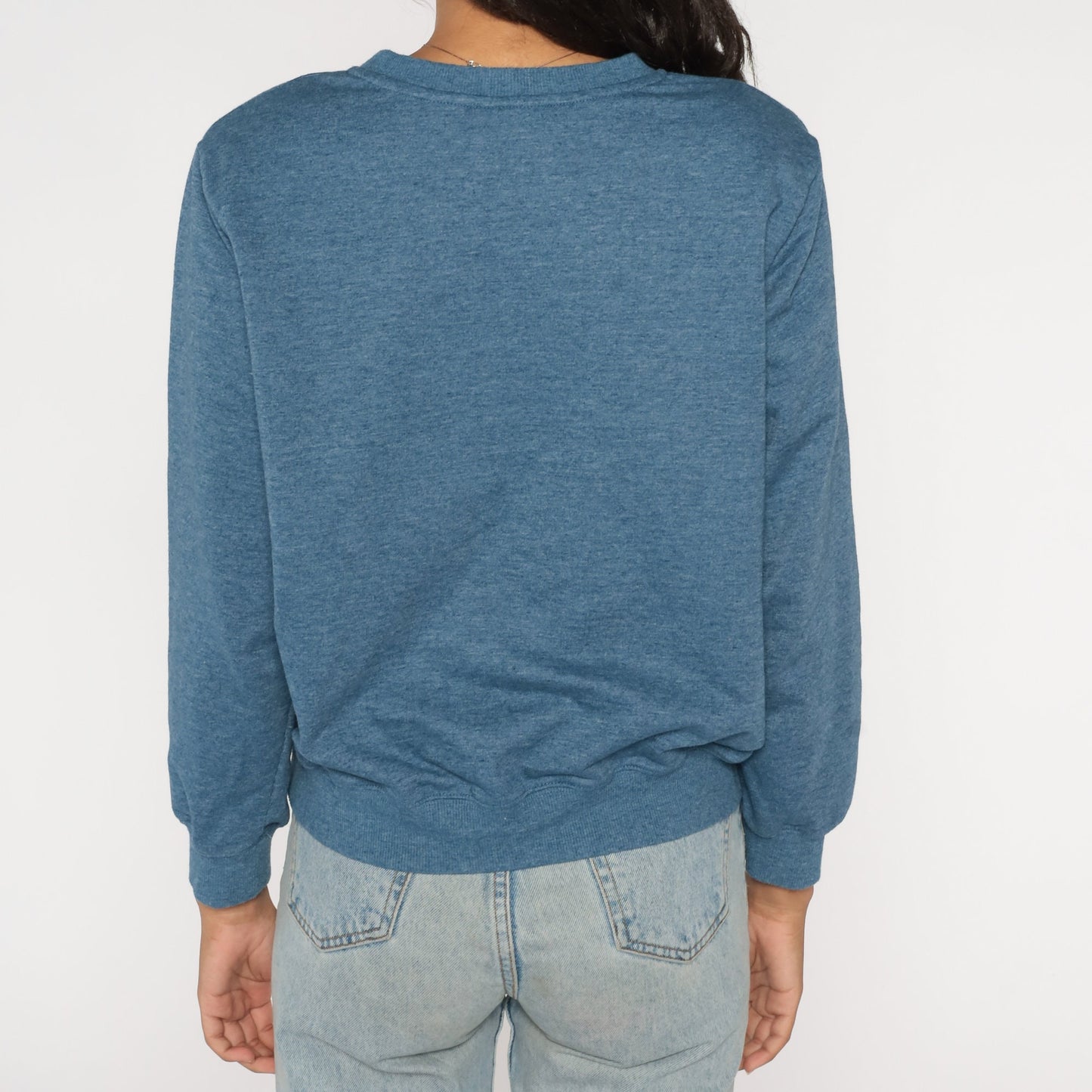 90s Blue Floral Embroidered Beaded Quilted Sweatshirt Petite Medium