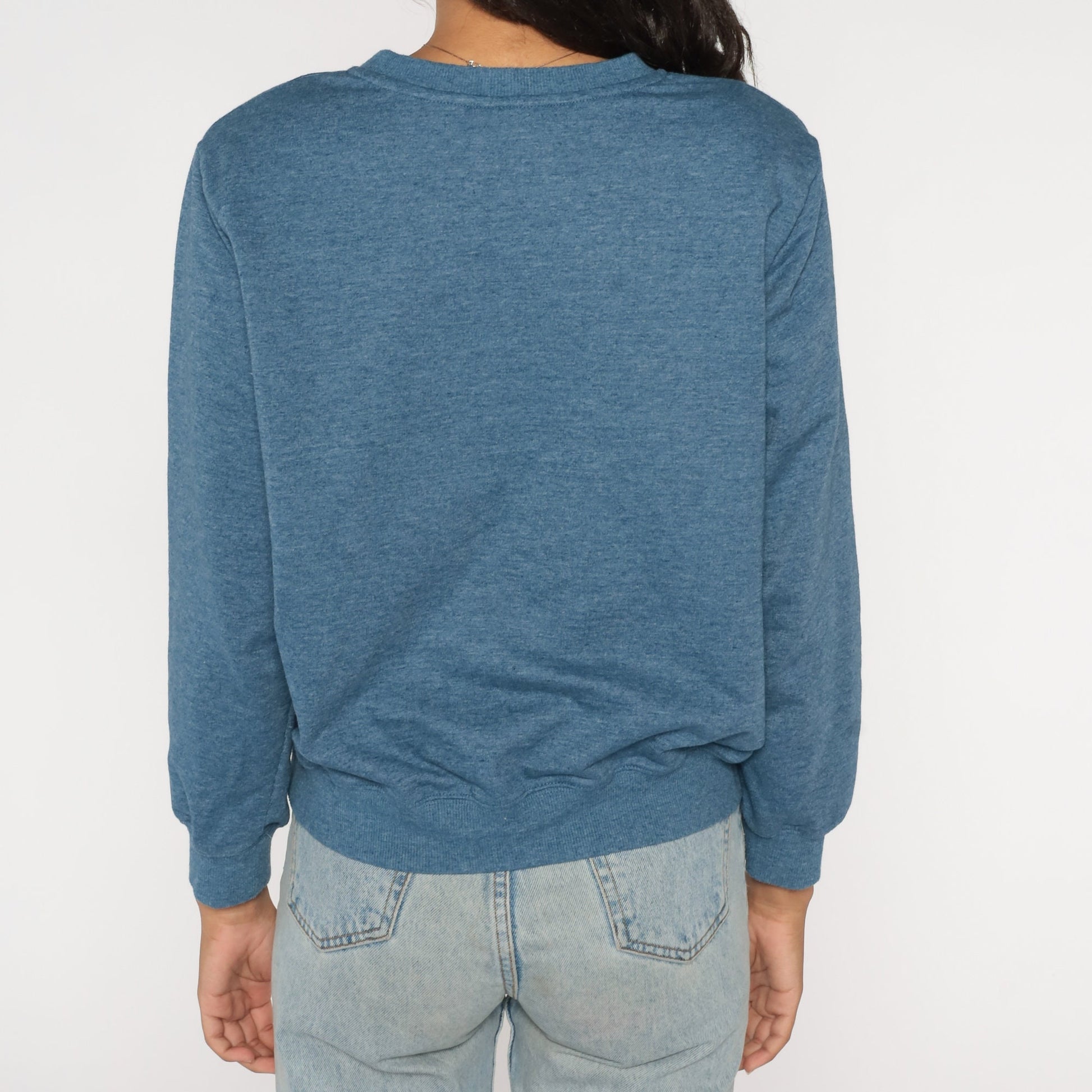 90s Blue Floral Embroidered Beaded Quilted Sweatshirt Petite Medium