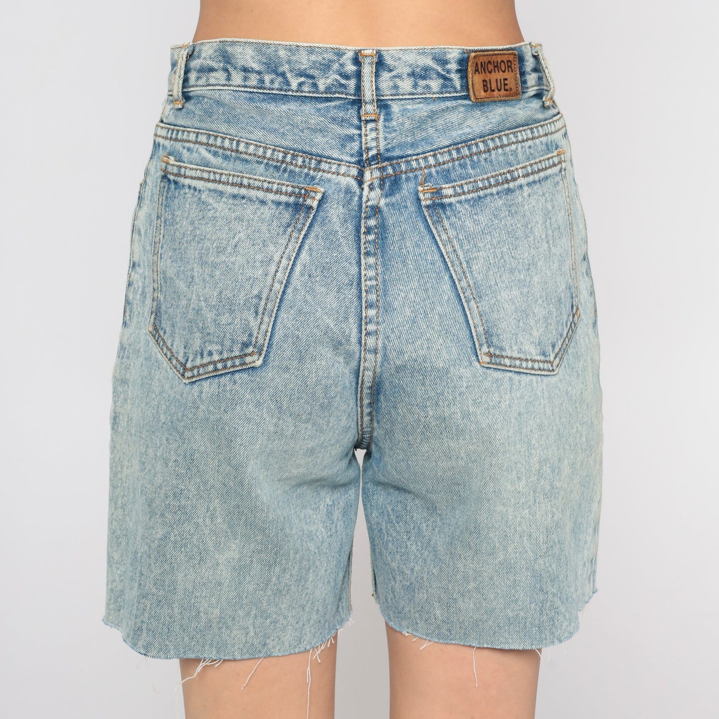 90s Stone Wash Denim Cutoff Shorts High Waisted Frayed Blue Medium