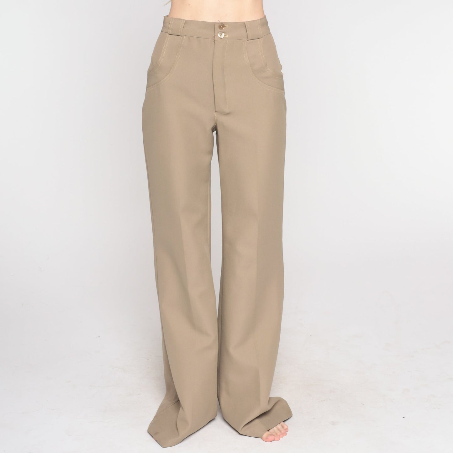 70s Taupe Bell Bottom Pants High Waist Flared Trousers Extra Small
