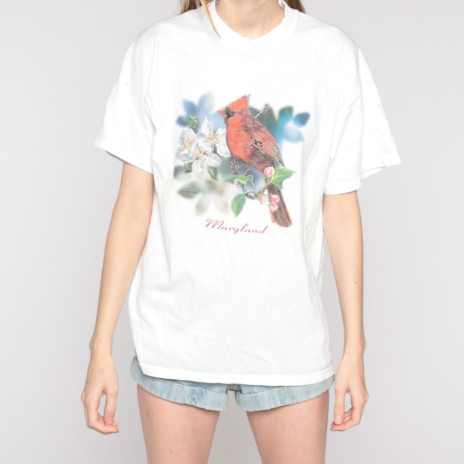 90s Maryland Northern Cardinal Graphic T-Shirt Red Bird Tee Large L
