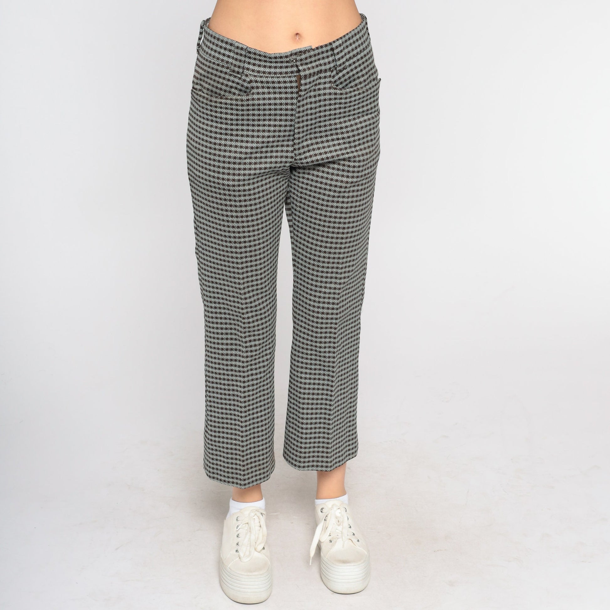 70s Levi's Houndstooth Trousers High Waist Straight Leg Brown Grey Medium