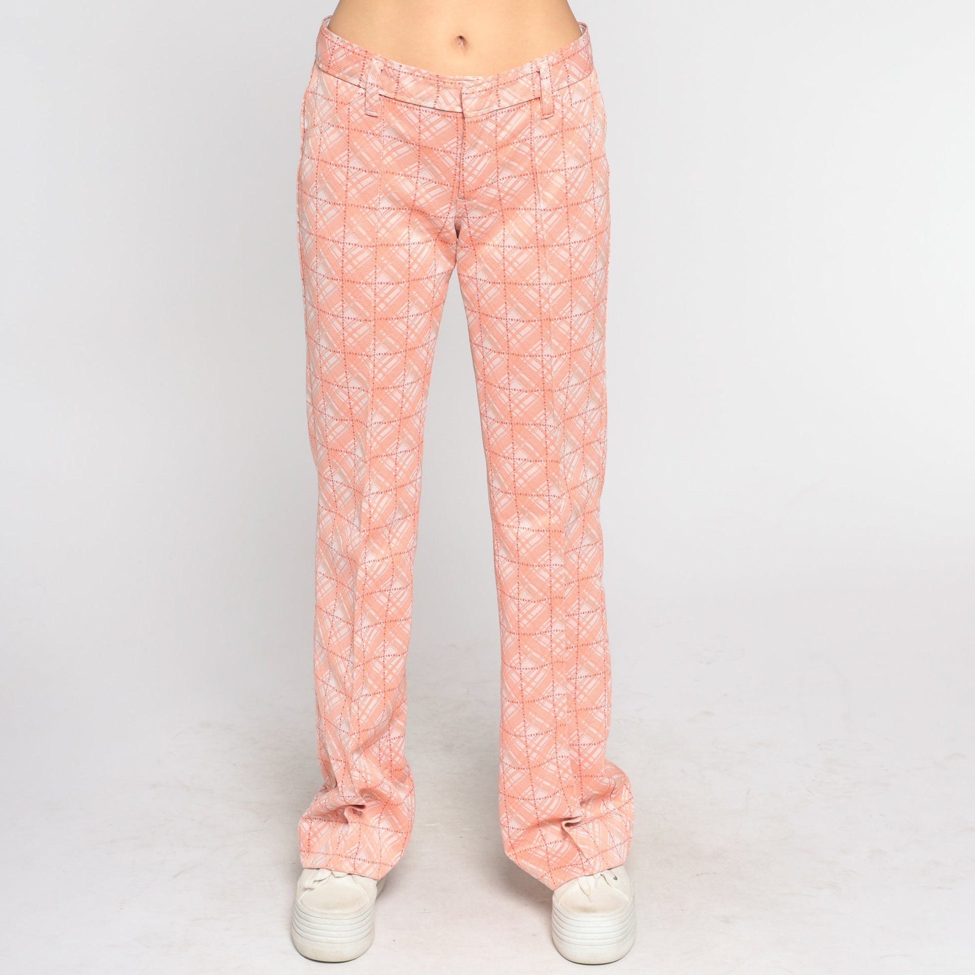 70s H Bar C Ranchwear Bell Bottom Pants Orange Checkered Flared Medium Tall