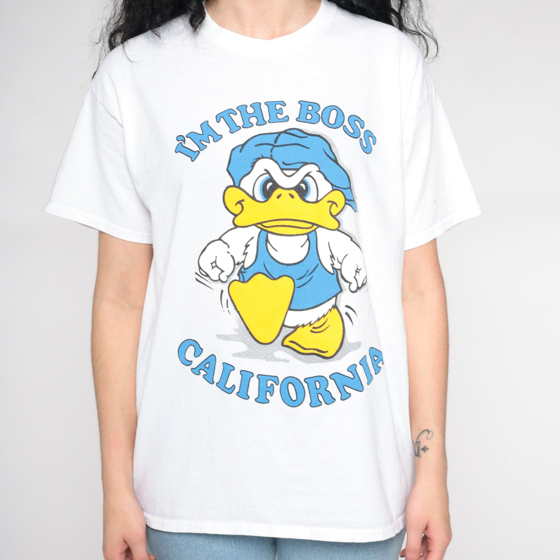 00s California Duck Graphic T-Shirt I'm The Boss White Medium