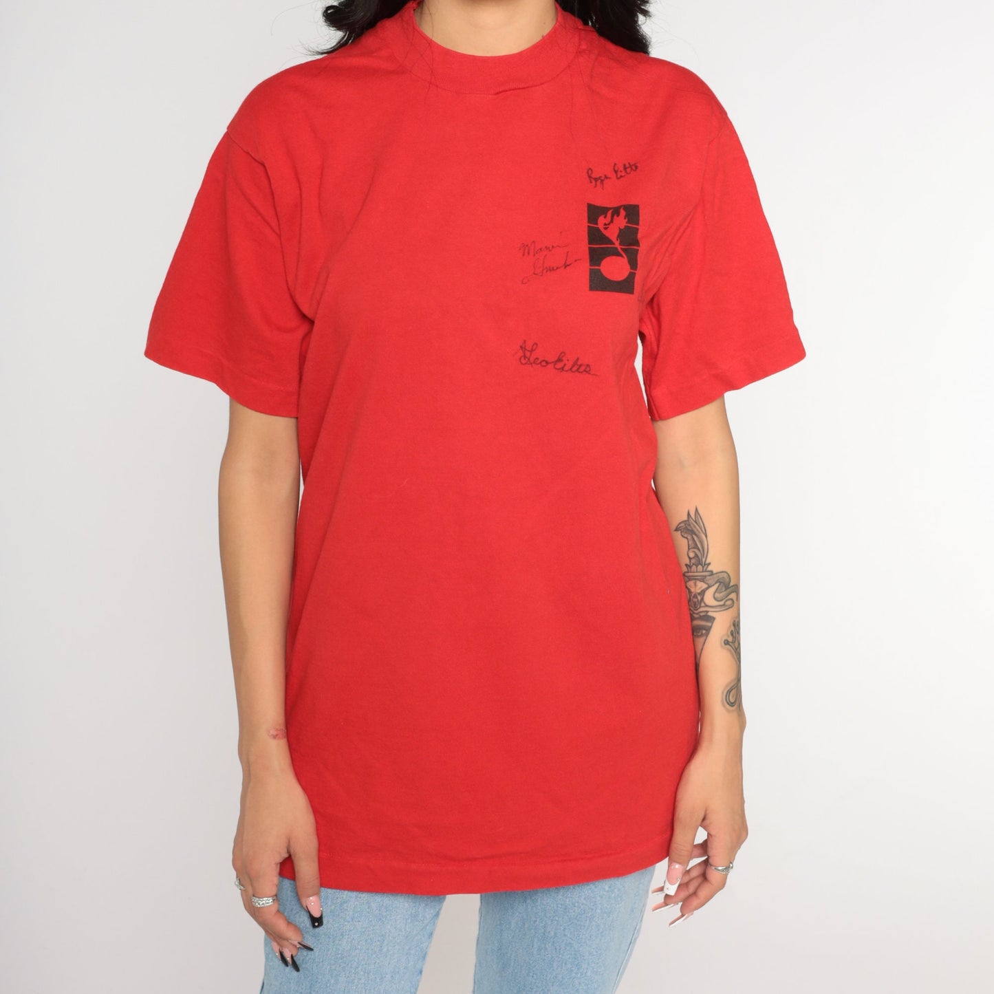 90s Spontaneous Combustion Band Tee Autographed Red Graphic T-Shirt Medium