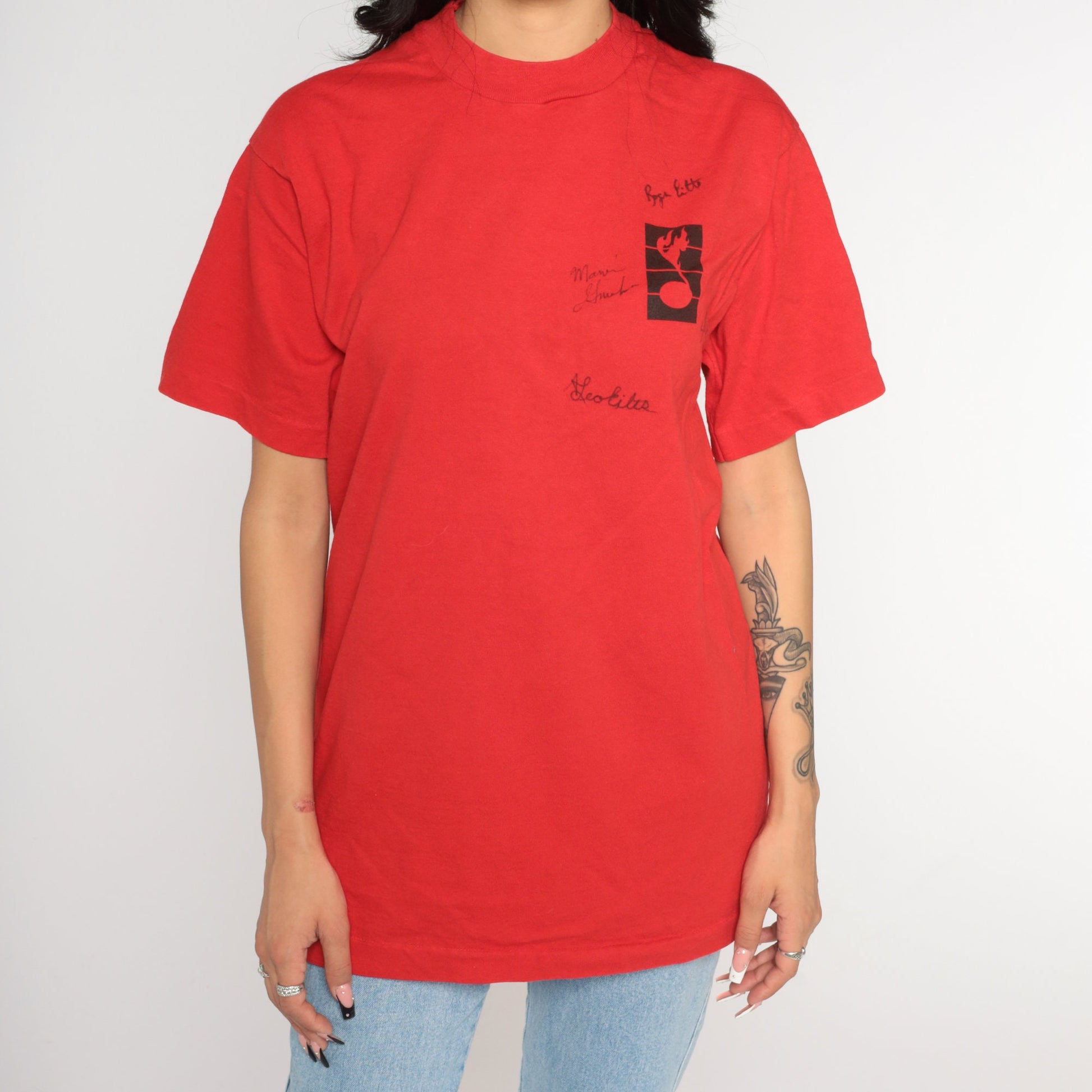 90s Spontaneous Combustion Band Tee Autographed Red Graphic T-Shirt Medium