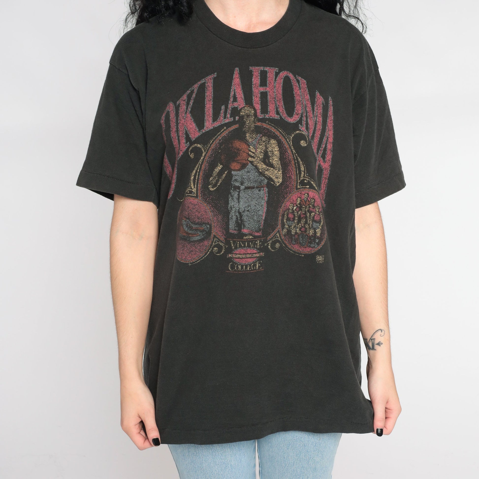 90s Oklahoma Basketball College T-Shirt Faded Black Single Stitch Extra Large
