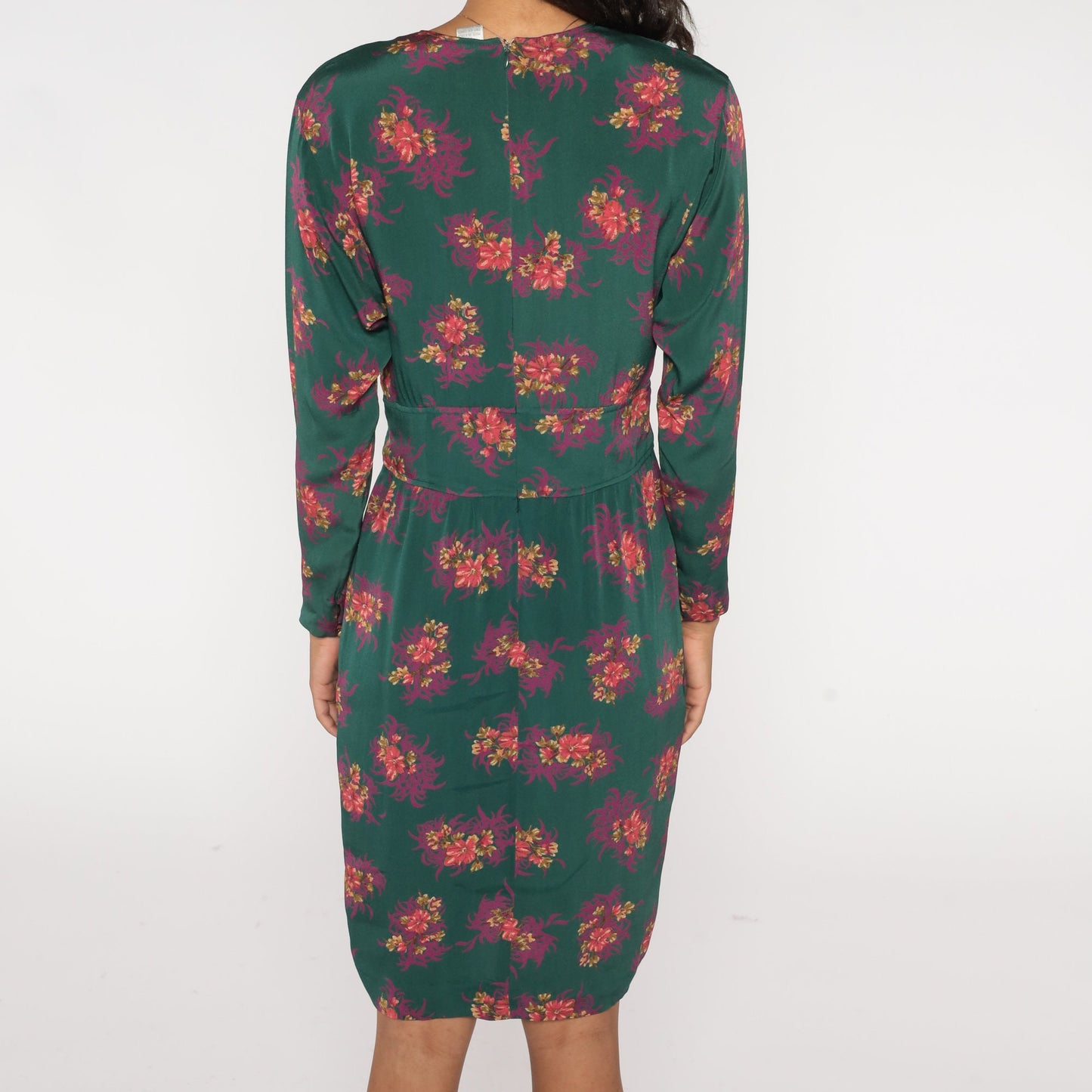 90s Liz Claiborne Green Floral Tulip Hem Sheath Dress Knee Length Medium