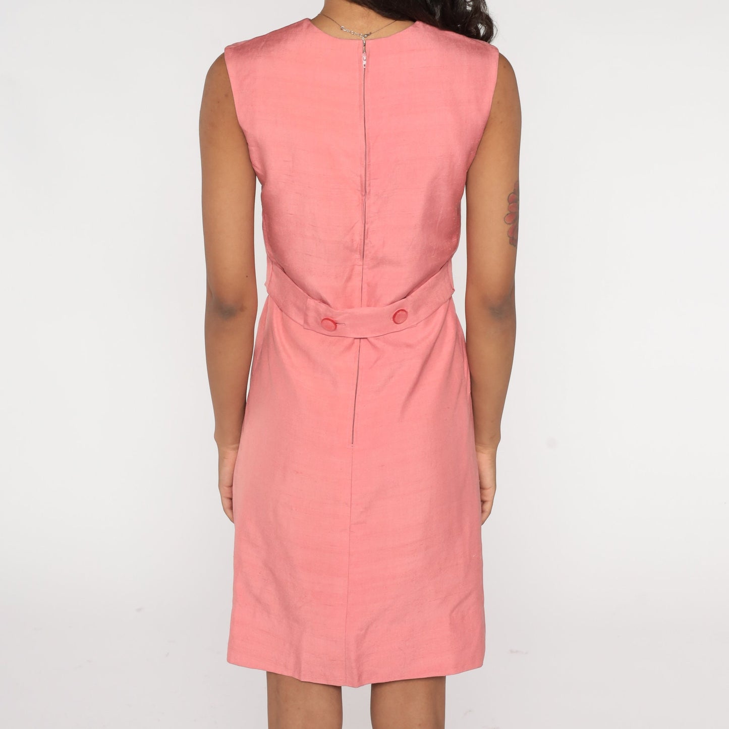 1960s Pink Pencil Mini Dress Sleeveless Sheath High Waist Extra Small XS