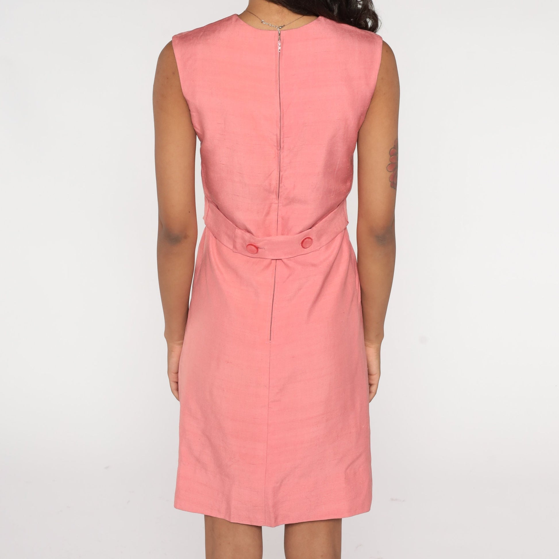 1960s Pink Pencil Mini Dress Sleeveless Sheath High Waist Extra Small XS